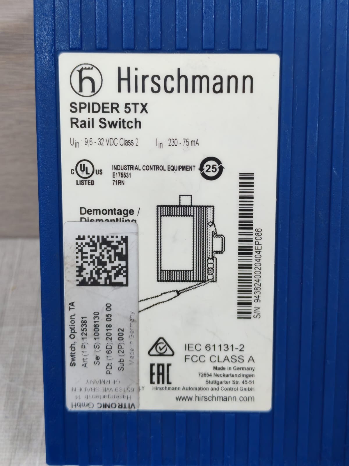 HIRSCHMANN SPIDER 5TX HIRSCHMANN SPIDER 5TX RAIL SWITCH 7