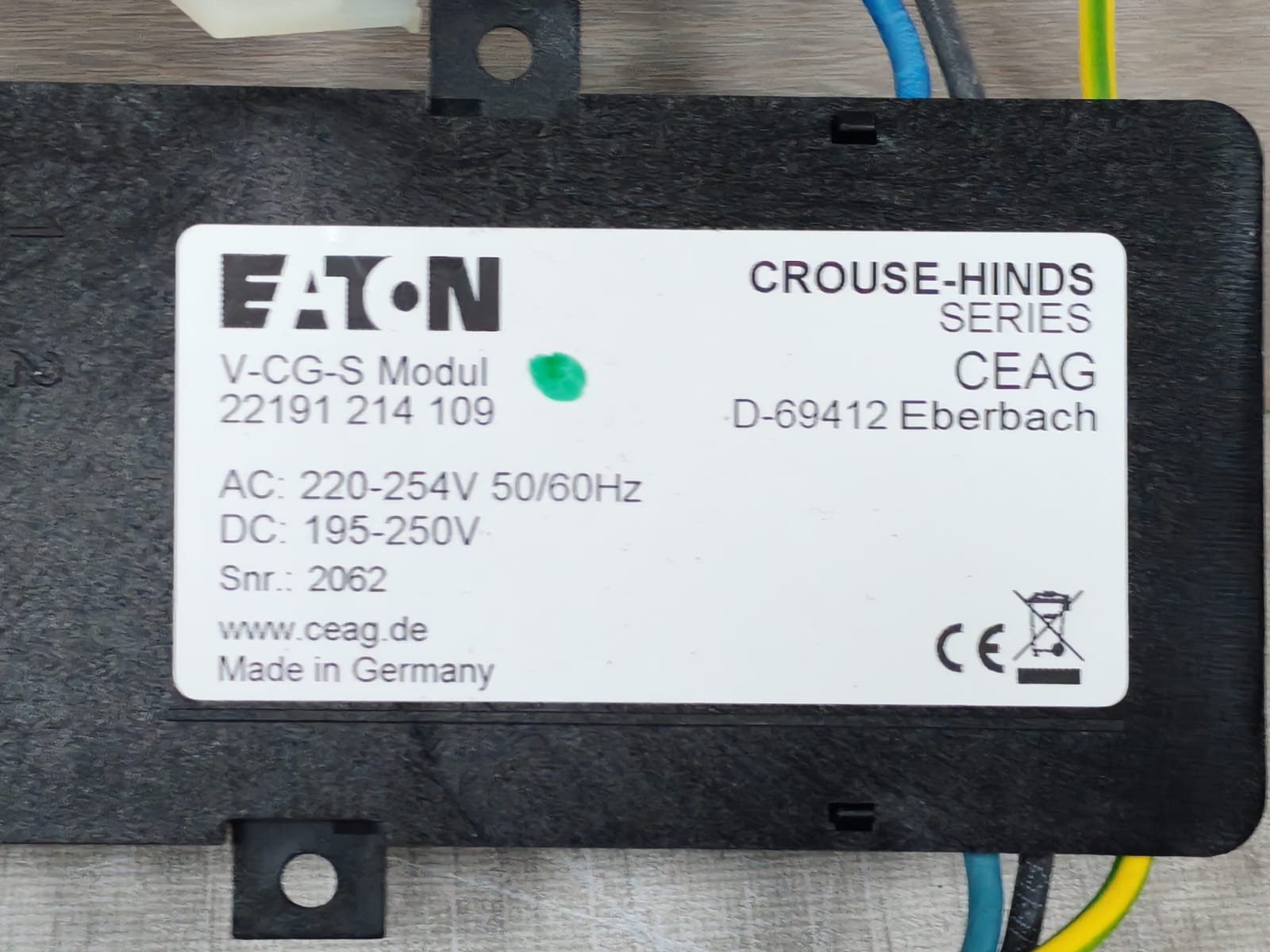 CROUSE-HINDS By EATON 22191 214 109 CROUSE-HINDS By EATON V-CG-S 22191 214 109 Battery Module For Exit V-CG-S 2