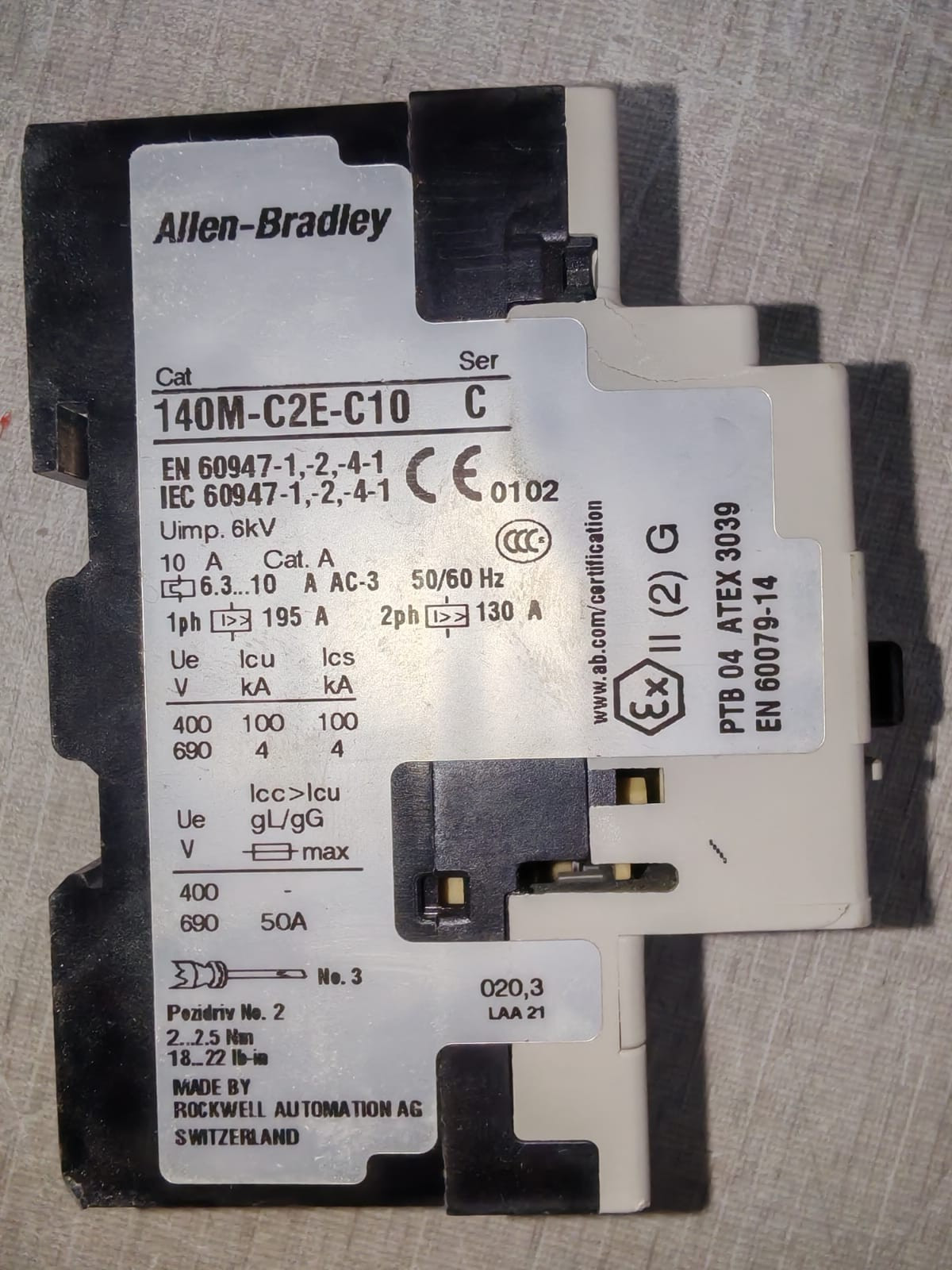 Allen-Bradley 140M-C2E-C10 Allen-Bradley 140M-C2E-C10 SER.C Motor Protection Circuit Breaker 5