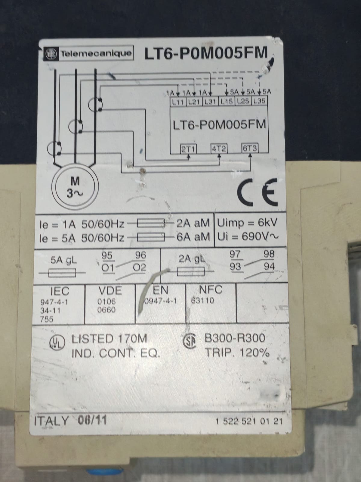 Telemecanique LT6-P0M005FM TELEMECANIQUE LT6-P0M005FM Protection Relay Module 4