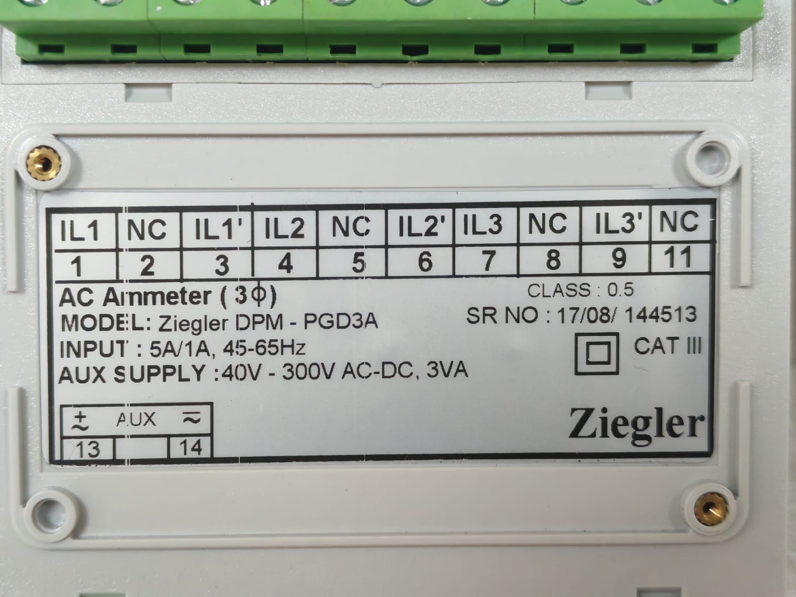 ZIEGLER DPM-PGD3A ZIEGLER DPM / DPM-PGD3A DIGITAL AC AMMETER 40-300V 6