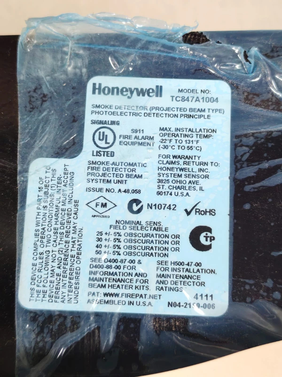 Honeywell TC847A1004 HONEYWELL TC847A1004 Projected Beam Smoke Detector 6