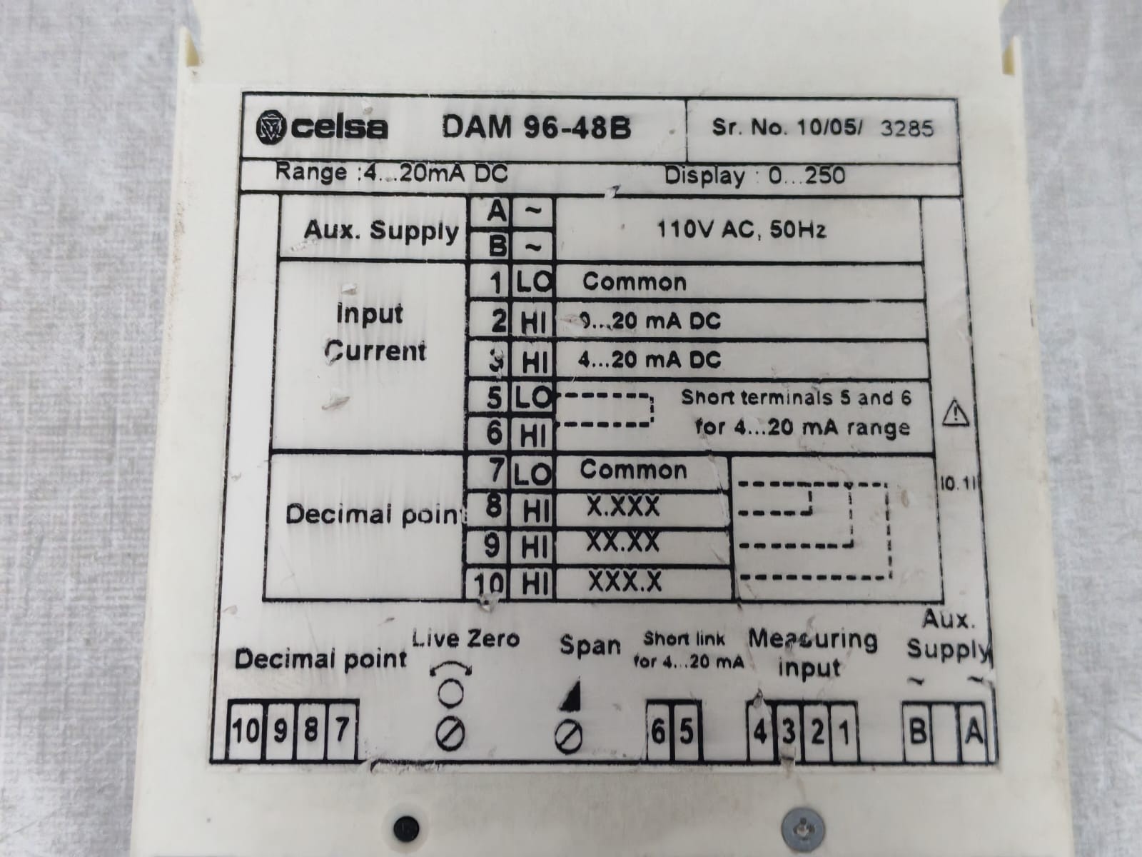 CELSA DAM-96 CELSA DAM 96-48B DIGITAL PANEL METERS 110VAC 9