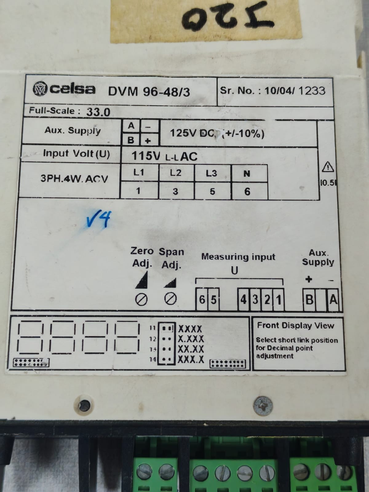 CELSA DVM-96 CELSA DVM 96-48/3 DIGITAL PANEL METERS 125VDC 6