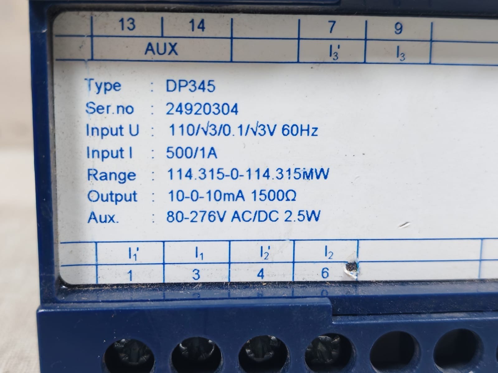 CEWE DP345 CEWE DP345 Transducer Input I 500/1A 3