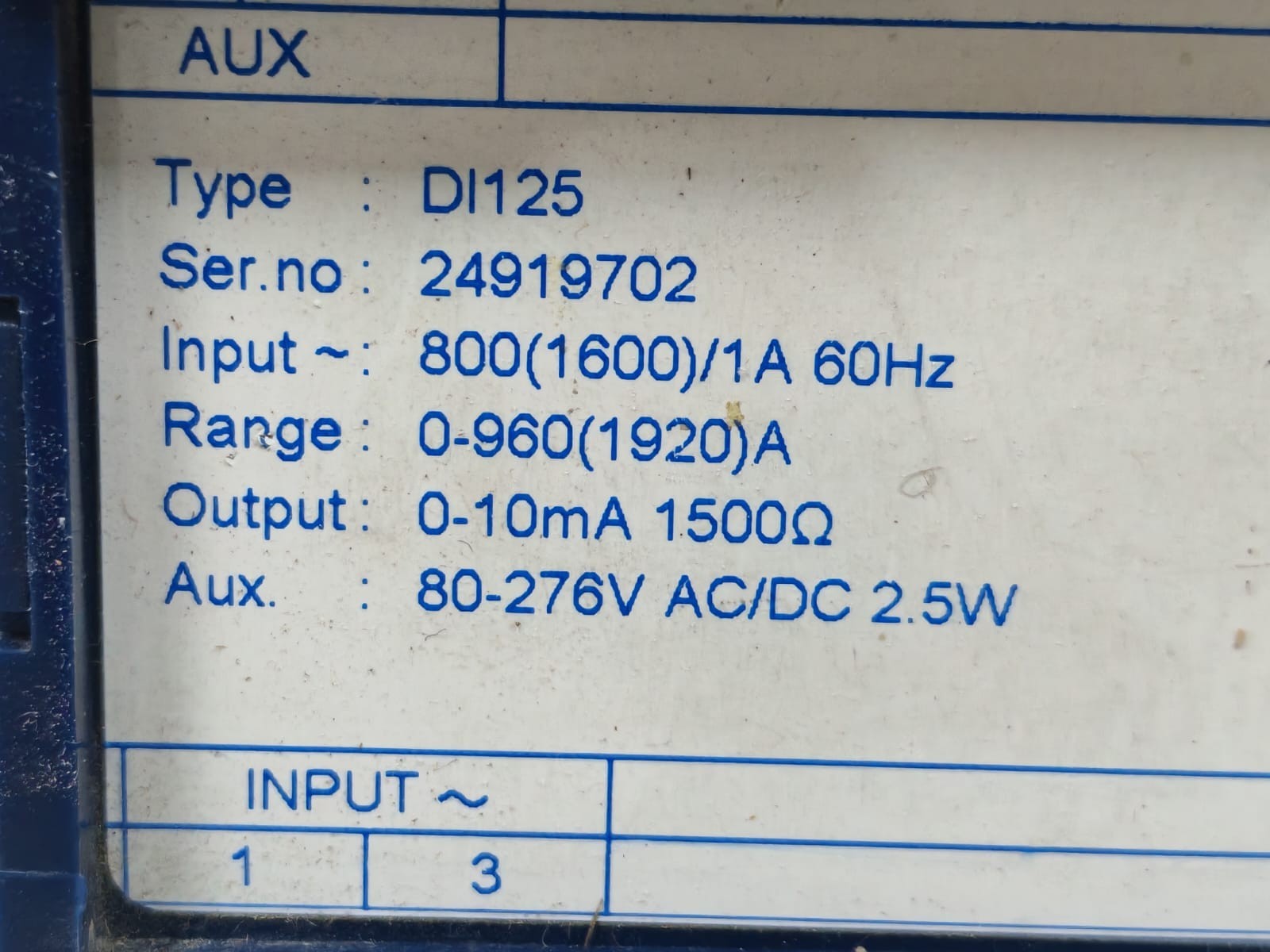 CEWE DI125 CEWE DI125 Transducer Range 0-960 (1920)A 3