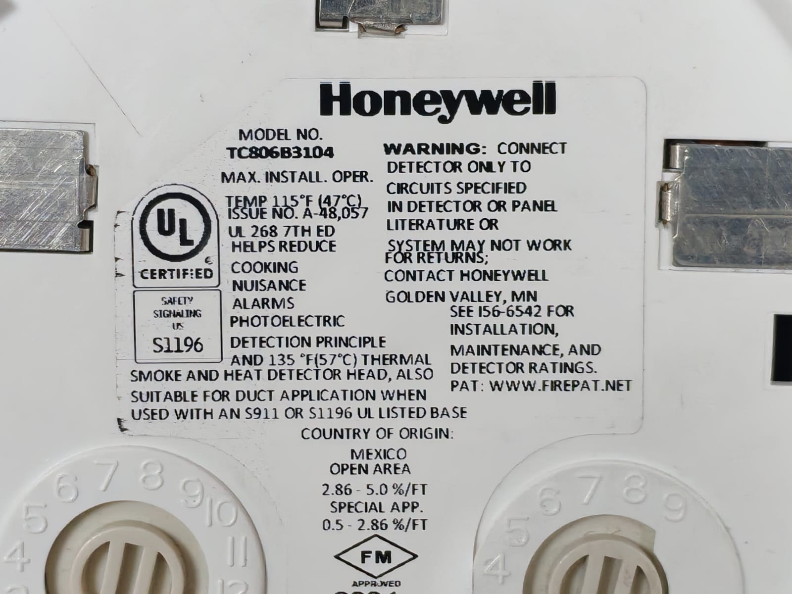 Honeywell TC806B3104 HONEYWELL TC806B3104 Heat Detector 4