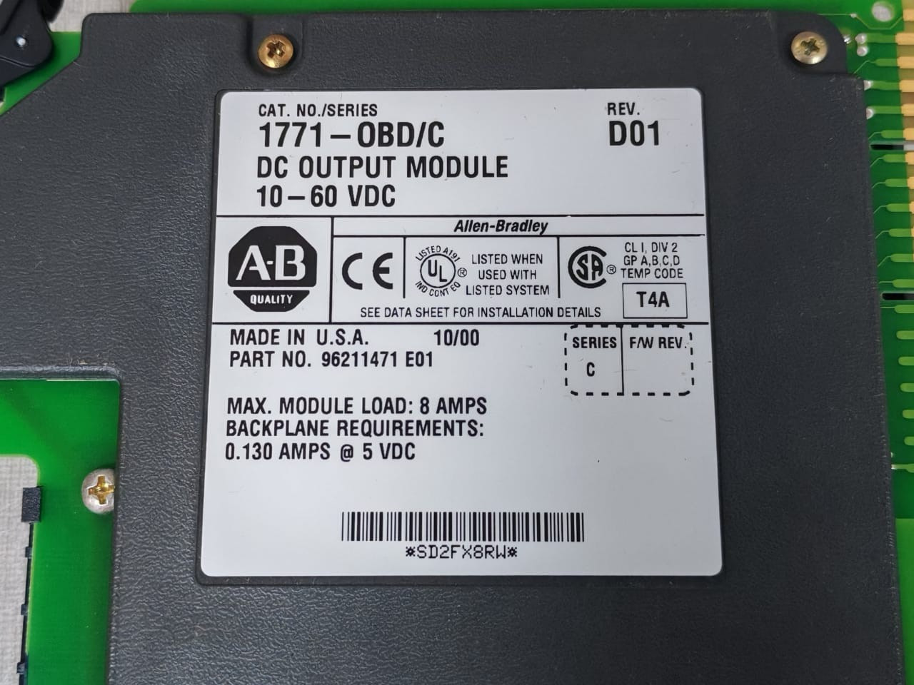 Rockwell Automation 1771-OBD ALLEN-BRADLEY 1771-OBD/C REV.D01 DC Output Module 10-60 VDC 96211471 E01 4