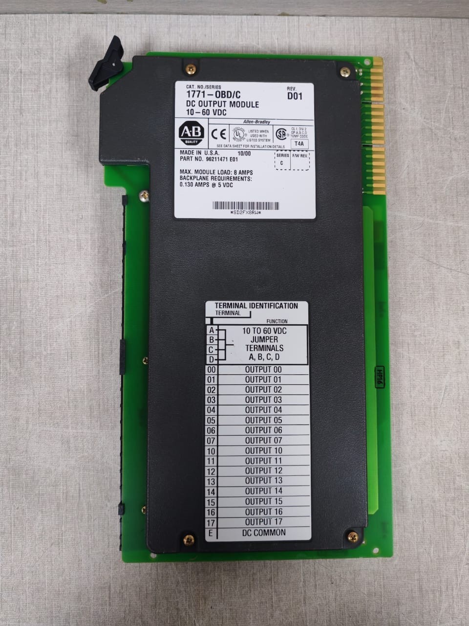 Rockwell Automation 1771-OBD ALLEN-BRADLEY 1771-OBD/C REV.D01 DC Output Module 10-60 VDC 96211471 E01 5