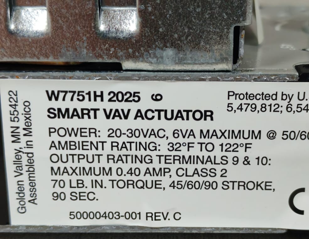 Honeywell W7751H 2025 HONEYWELL W7751H 2025 EXCEL 10 SMART VAV ACTUATOR 24VAC 10