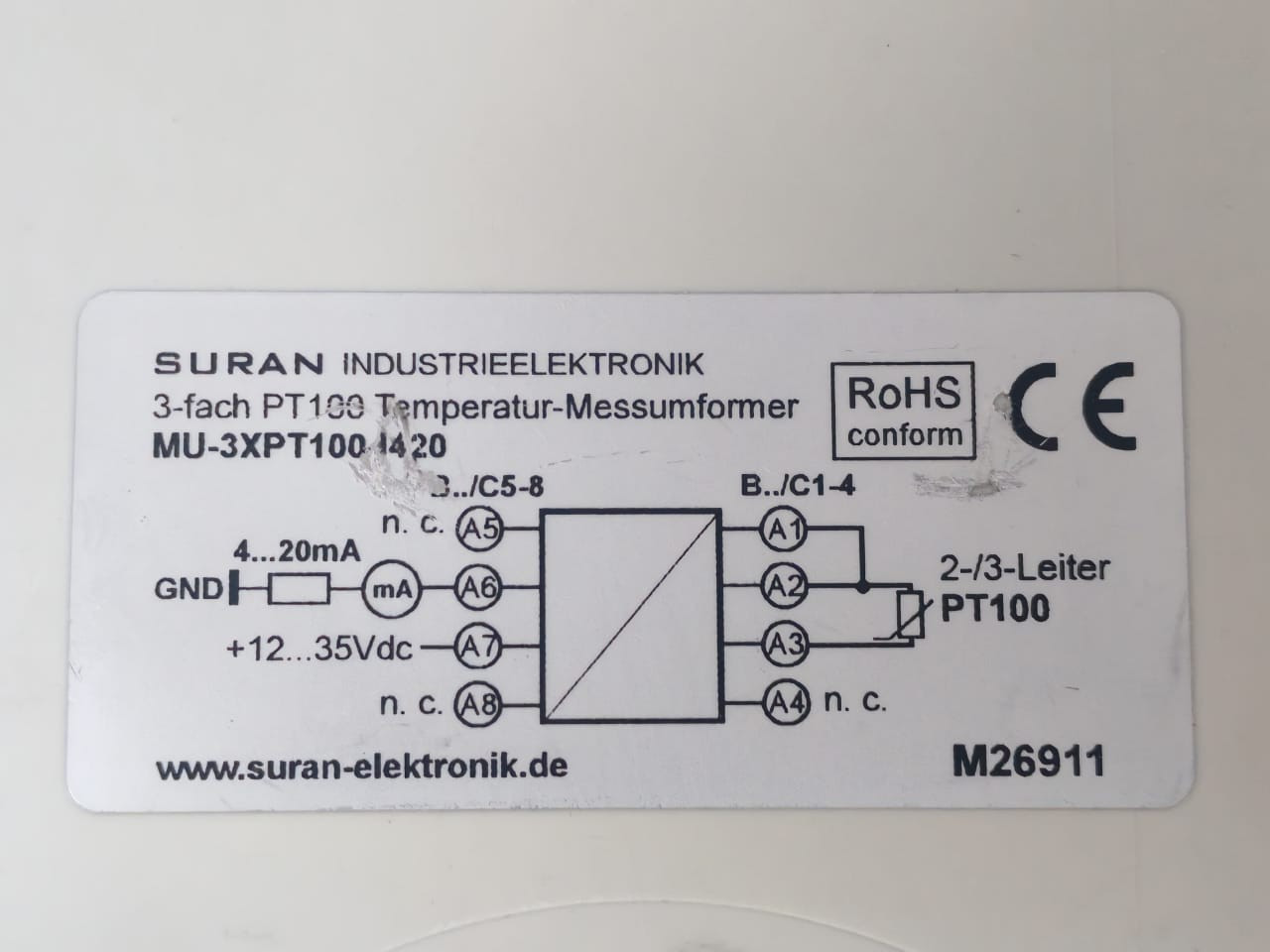 SURAN MU-3XPT100-I420 SURAN MU-3XPT100-I420 Temperature Transmitter 3