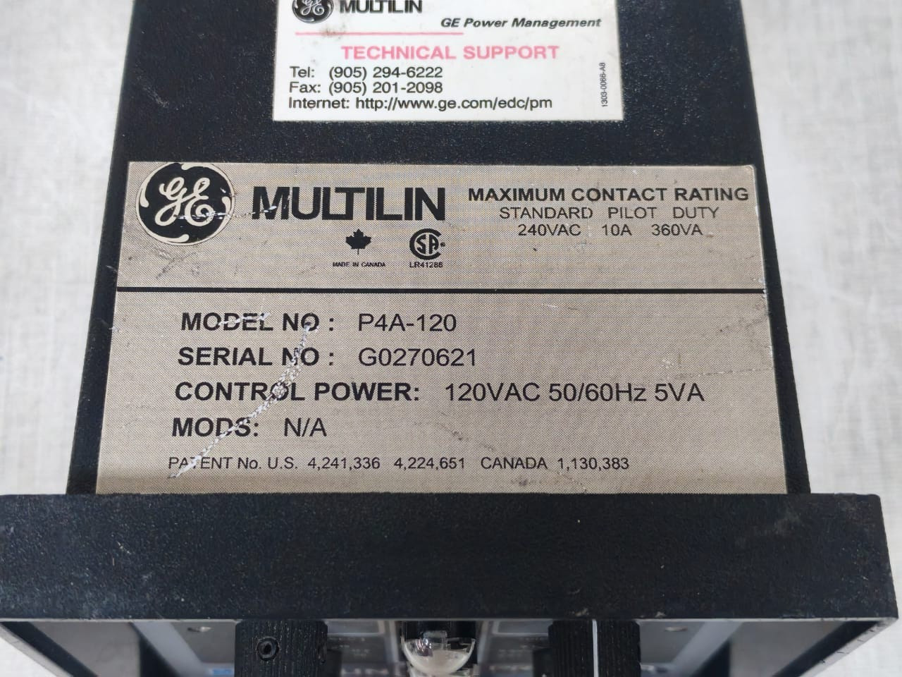 GE MULTILIN P4A-120 GE MULTILIN P4A-120 PROTECT4A MOTOR PROTECTION RELAY 120VAC 7