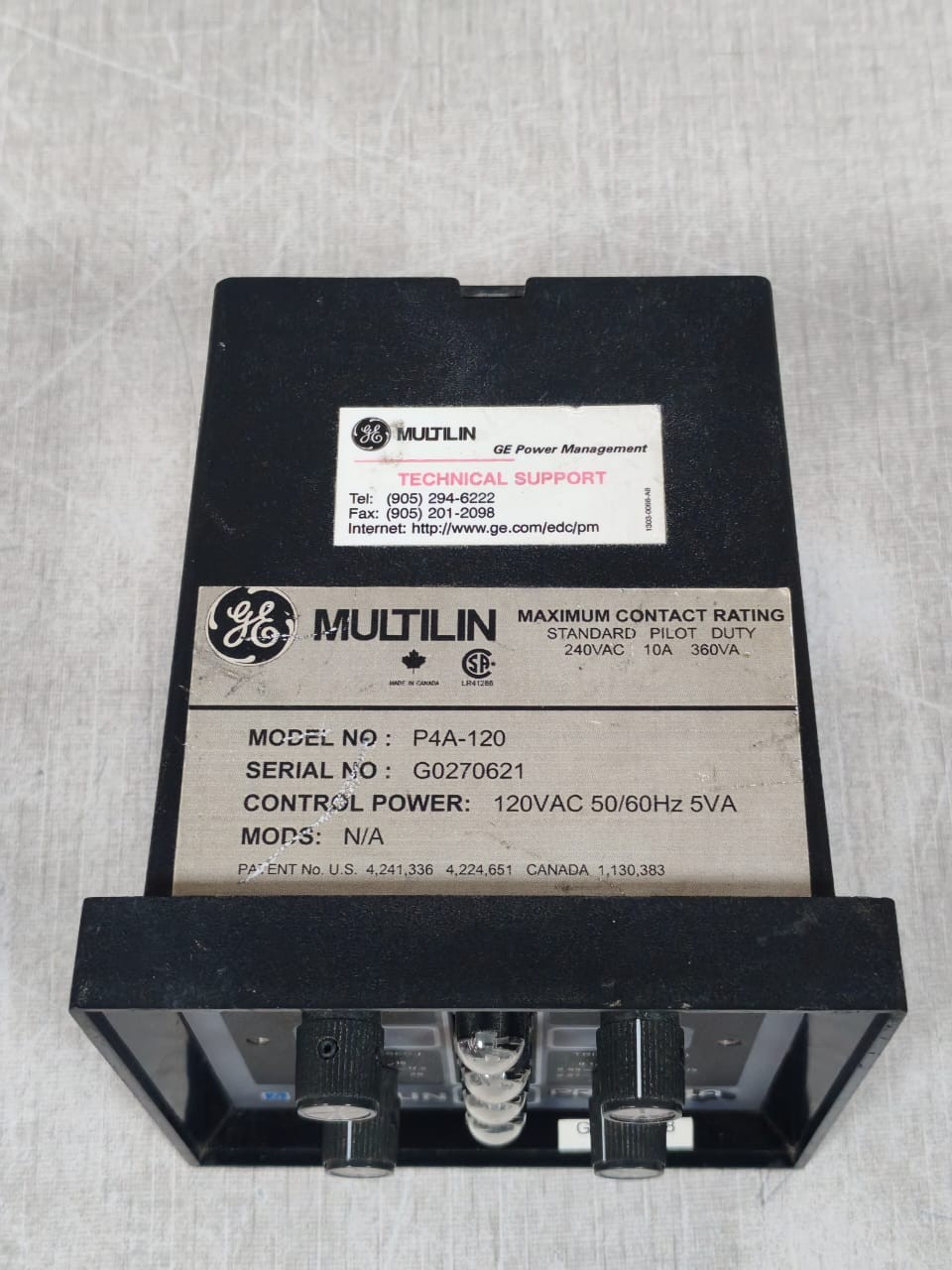 GE MULTILIN P4A-120 GE MULTILIN P4A-120 PROTECT4A MOTOR PROTECTION RELAY 120VAC 8