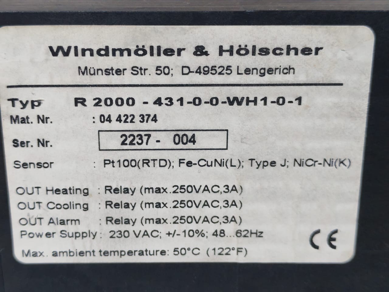 GEPRUFT 04422374 GEPRUFT R 2000-431-0-0-WH1-0-1 TEMPERATURE CONTROLLER M/N:04422374- TESTED 7