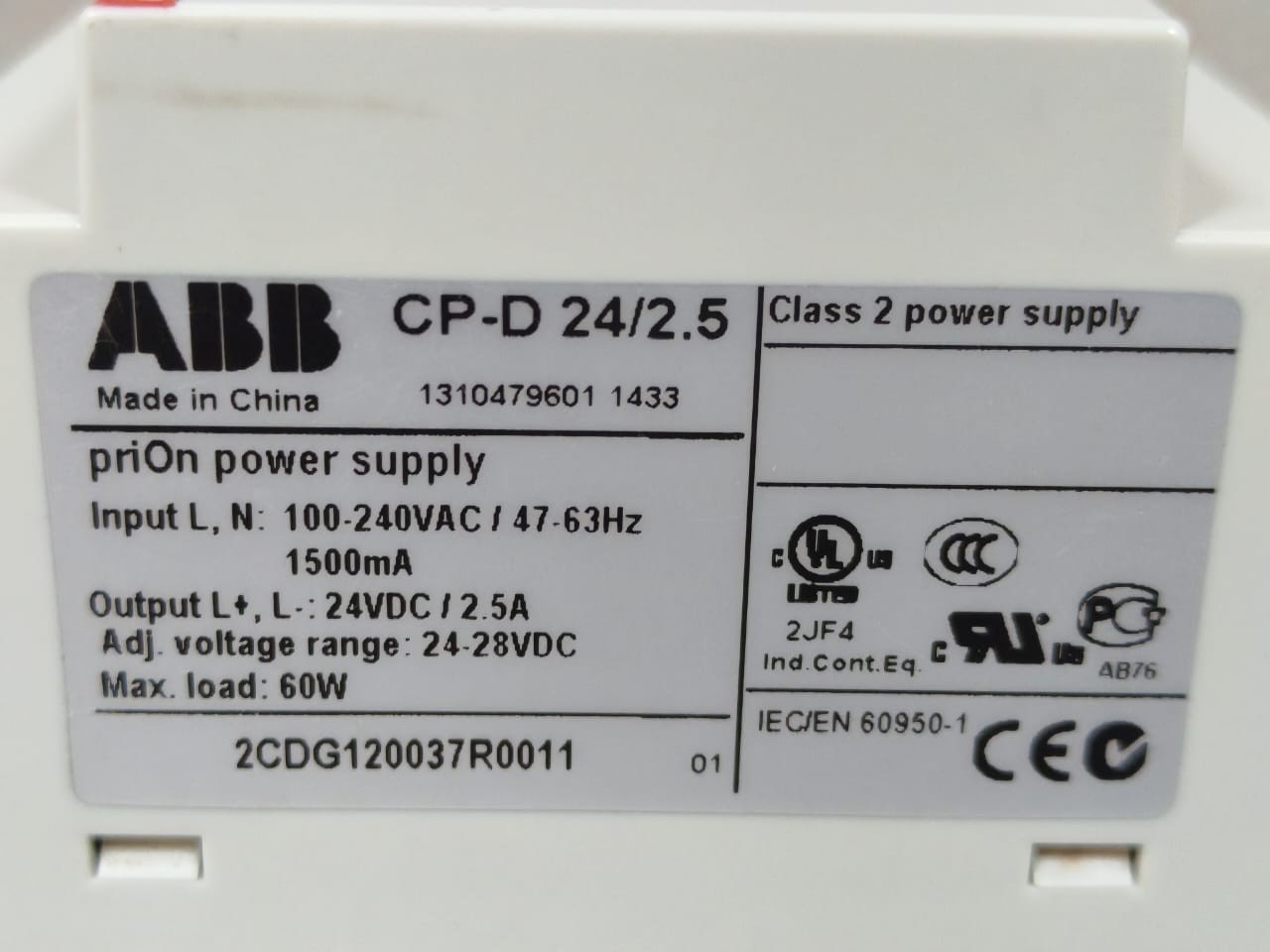 ABB CP-D 24/2.5 ABB CP-D 24/2.5 2CDG120037R0011 PRION POWER SUPPLY 24VDC 6