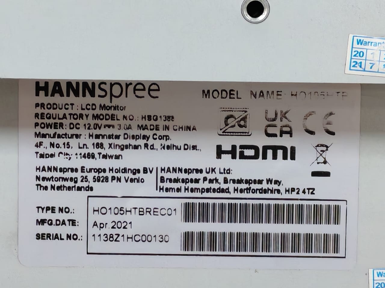 HANNSPREE HO105HTB HANNspree HO105HTB /HSG1388 LCD MONITOR (HDMI) 3