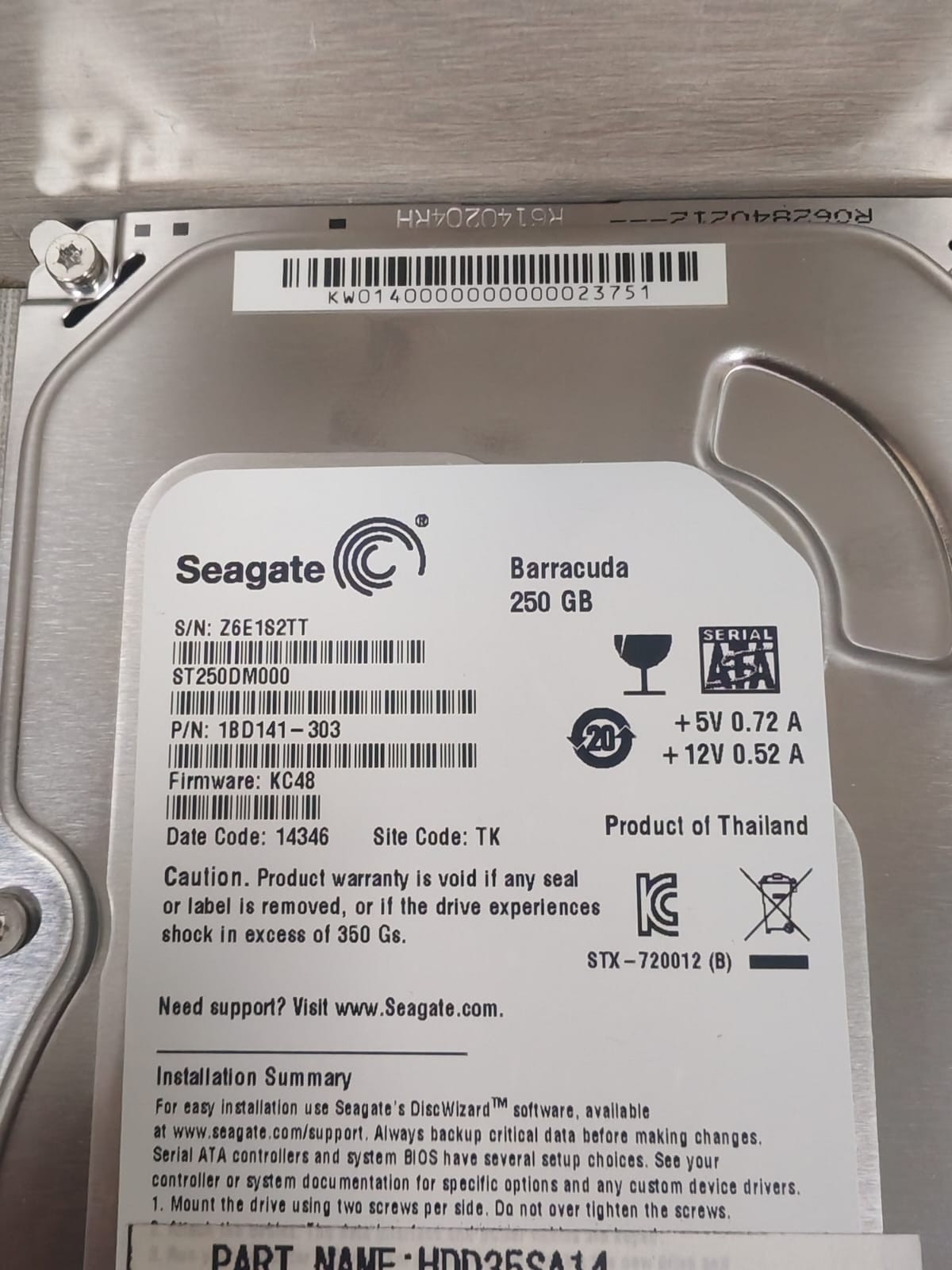 Seagate 1BD141-303 SEAGATE BARRACUDA 250GB ST250DM000 P/N: 1BD141-303 HARD DISK DRIVE 3
