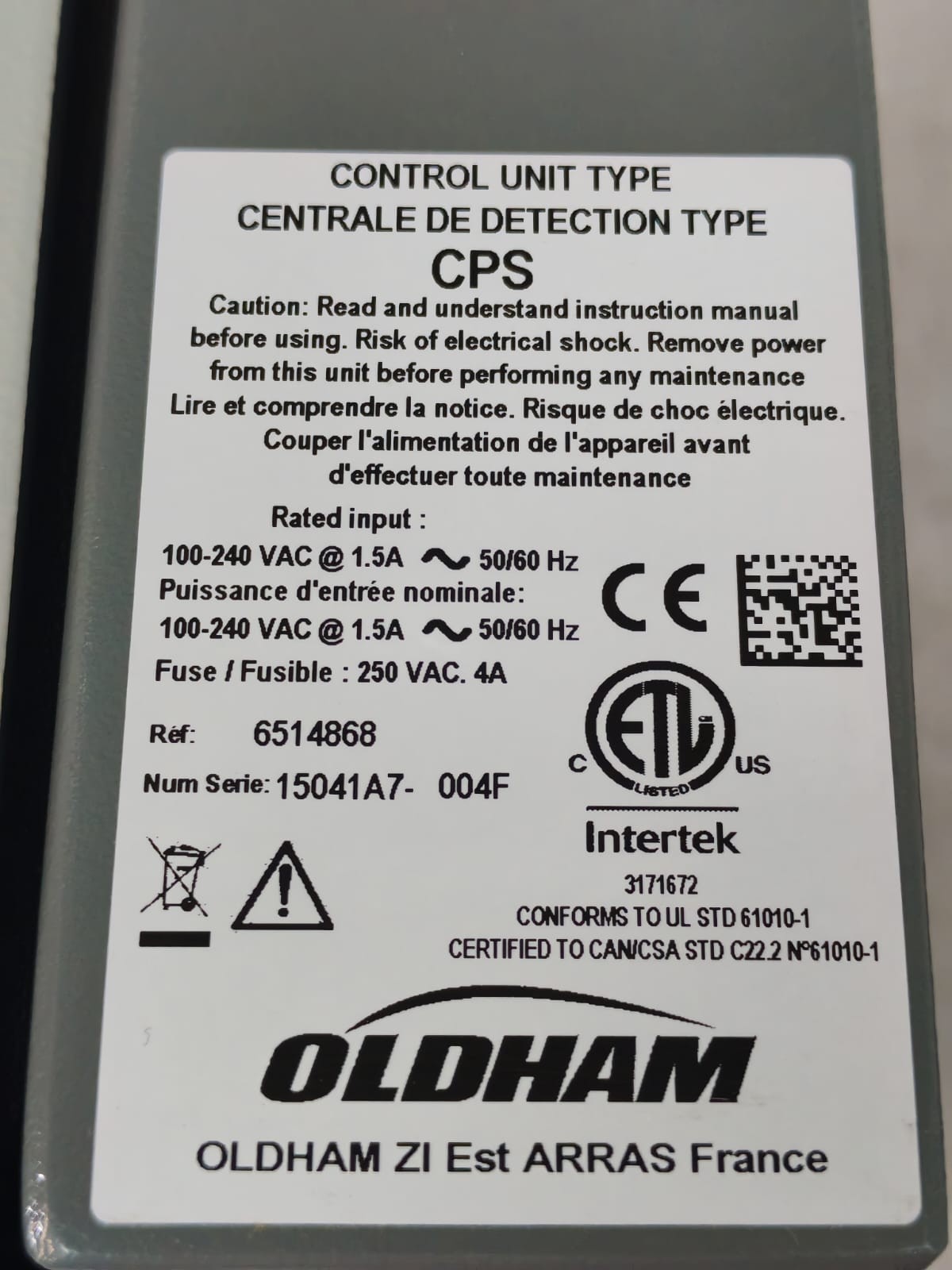OLDHAM CPS 6514868 OLDHAM CPS 6514868 CONTROL UNIT TYPE 100-240VAC - W/O ORIG. BOX & 9