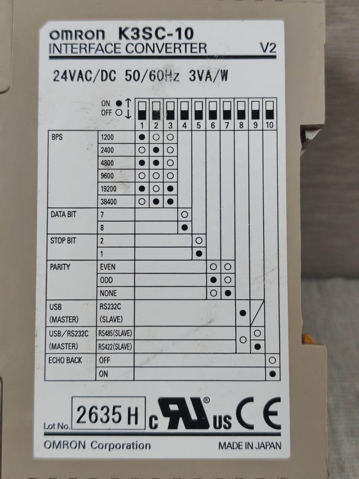 Omron K3SC-10 OMRON K3SC-10 INTERFACE CONVERTER 24VAC/DC 6