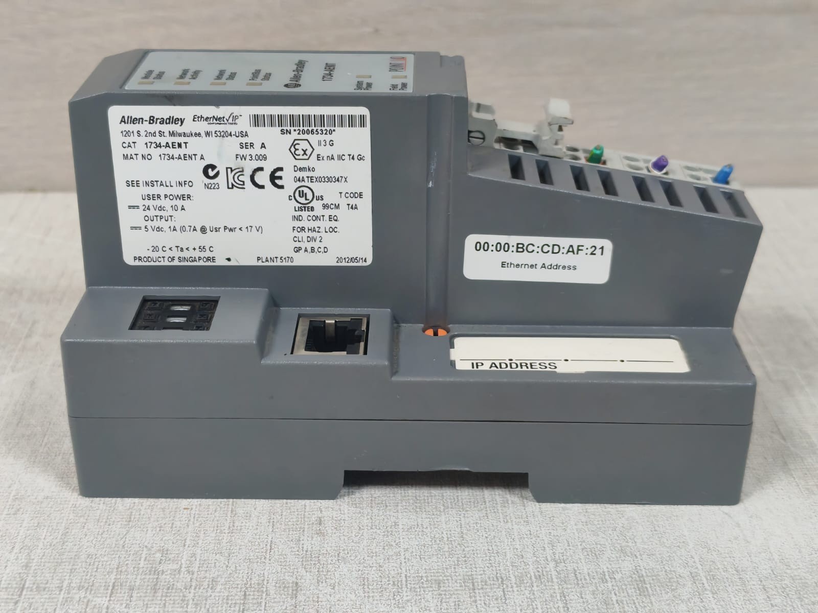 Allen-Bradley 1734-AENT A SER.A F/W3.009 ALLEN BRADLEY 1734-AENT / 1734-AENT A SER.A F/W3.009 ETHERNET NETWORK ADAPTER 9