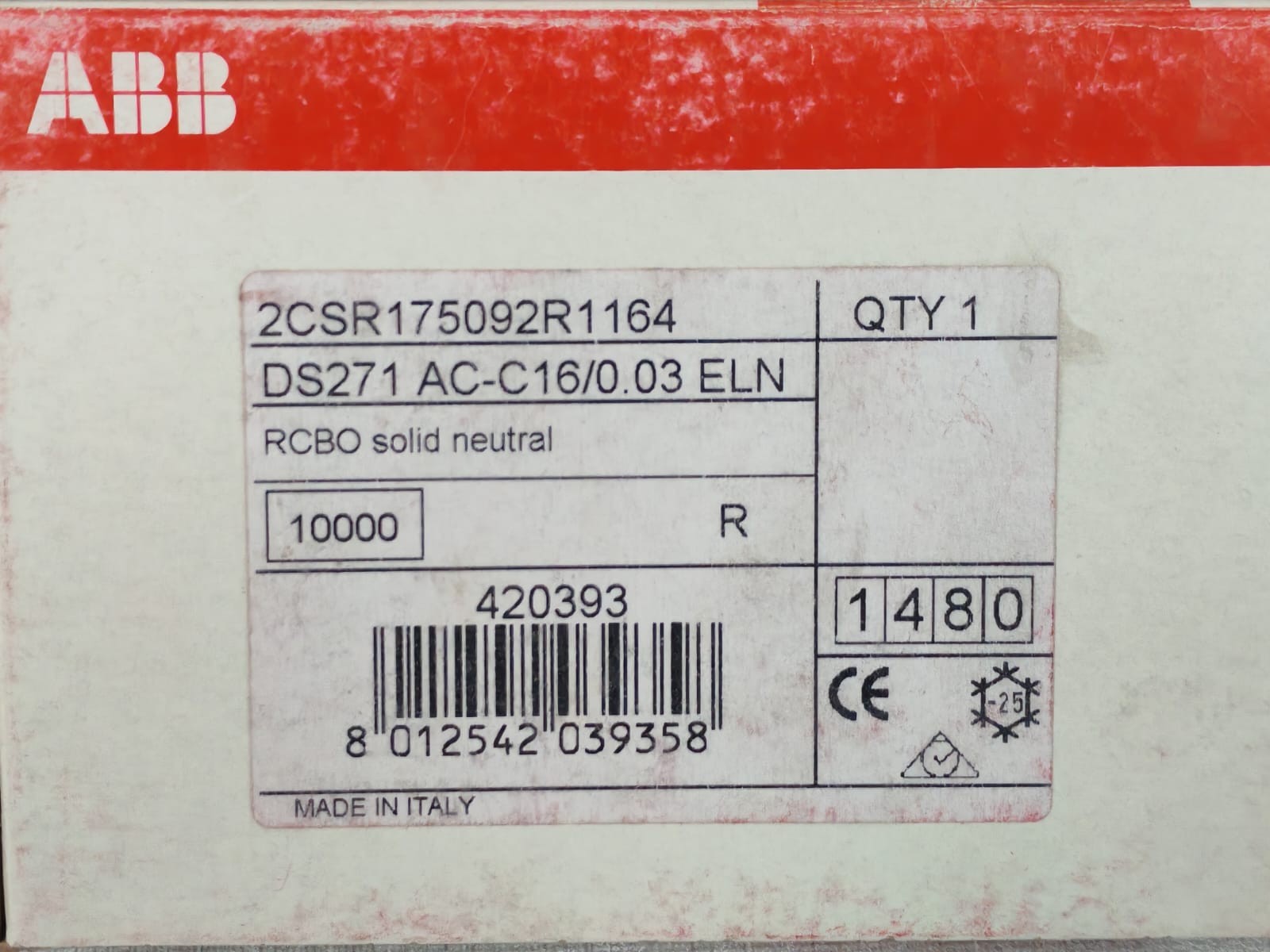 ABB 2CSR175092R1164 DS271 ABB RCBO 2CSR175092R1164 DS271 AC-C16/0.03 ELN 100mA 10