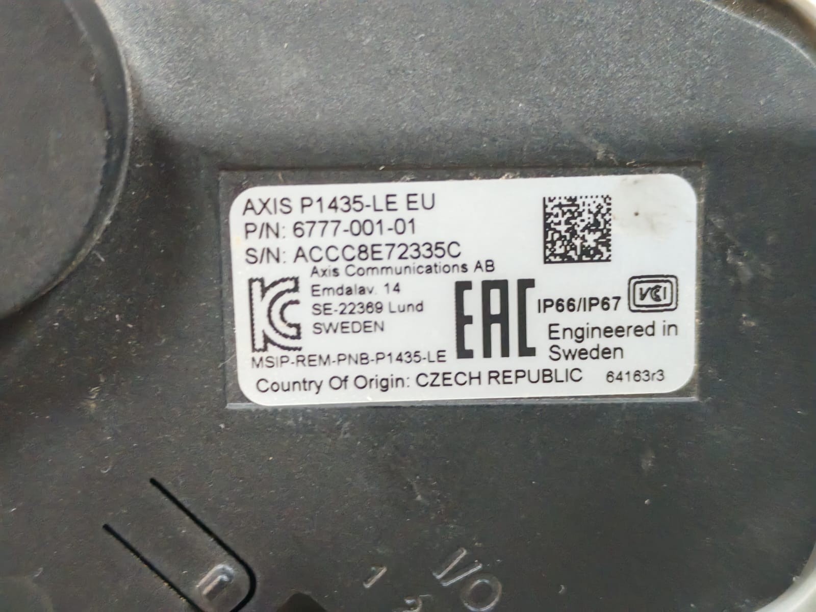 AXIS 6777-001-01 AXIS P1435-LE EU P/N: 6777-001-01 COMMUNICATION NETWORK CAMERA 8