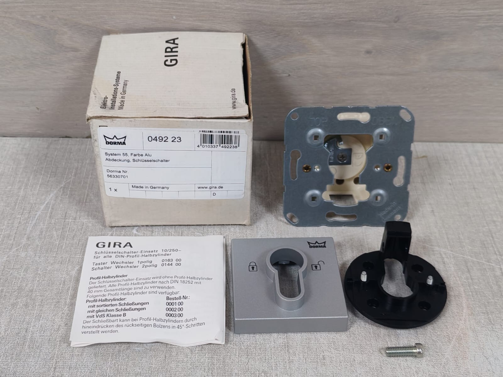 GIRA 0492 23 System 55,Aluminum Cover Key Switch Dorma 56330701