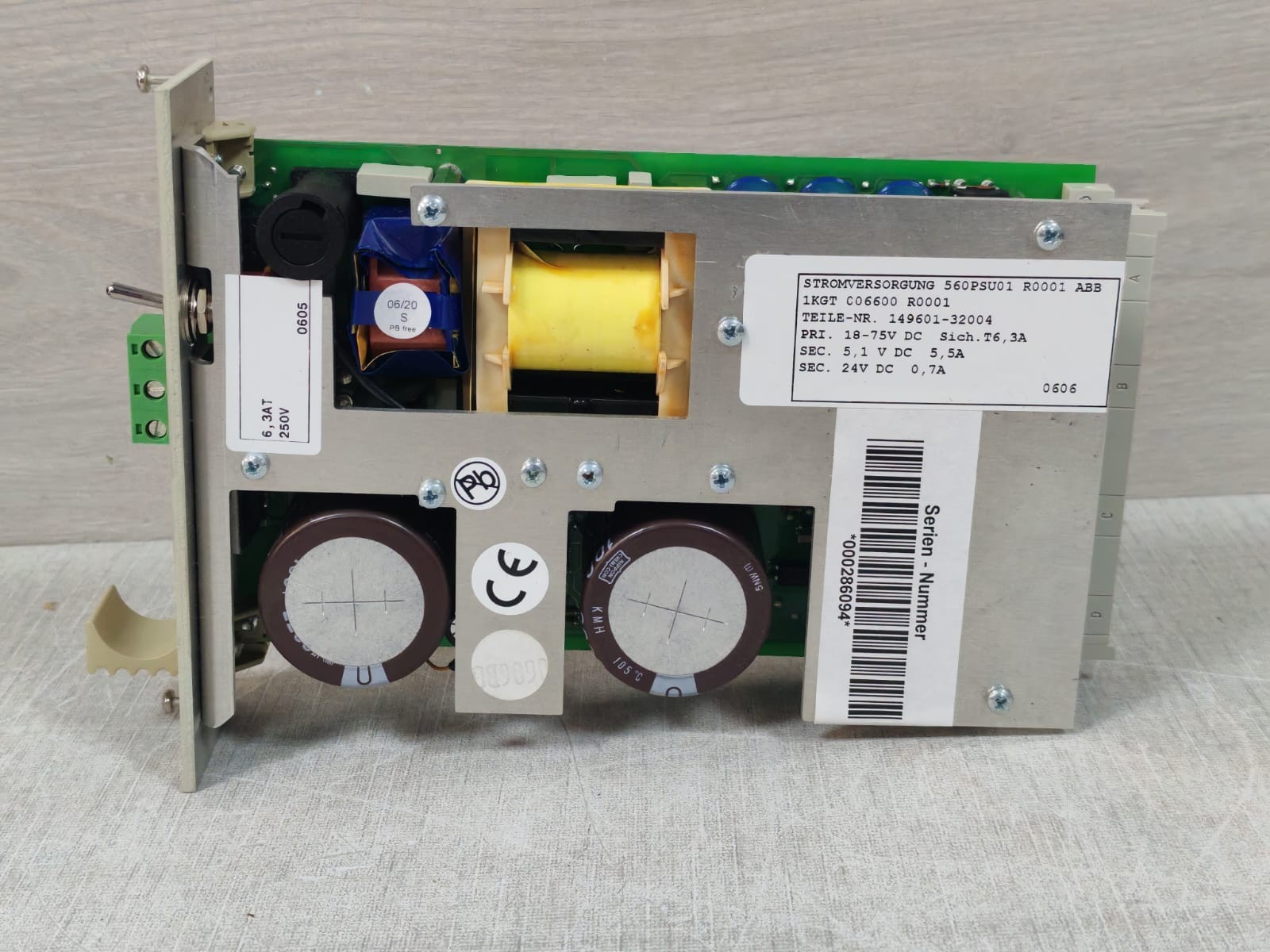 ABB 149601-32004 ABB 560PSU01 1KGTC06600R0001 P/N 149601-32004 POWER SUPPLY 18-75VDC 7