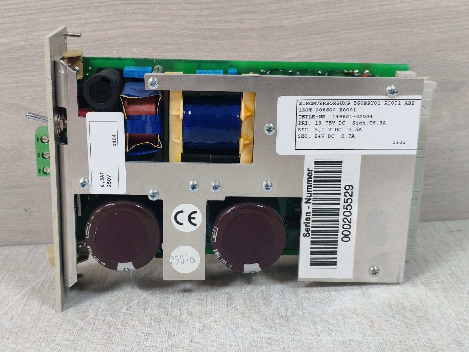 ABB 149601-32004 ABB 560PSU01 1KGT006600R0001 P/N 149601-32004 POWER SUPPLY 18-75VDC 9