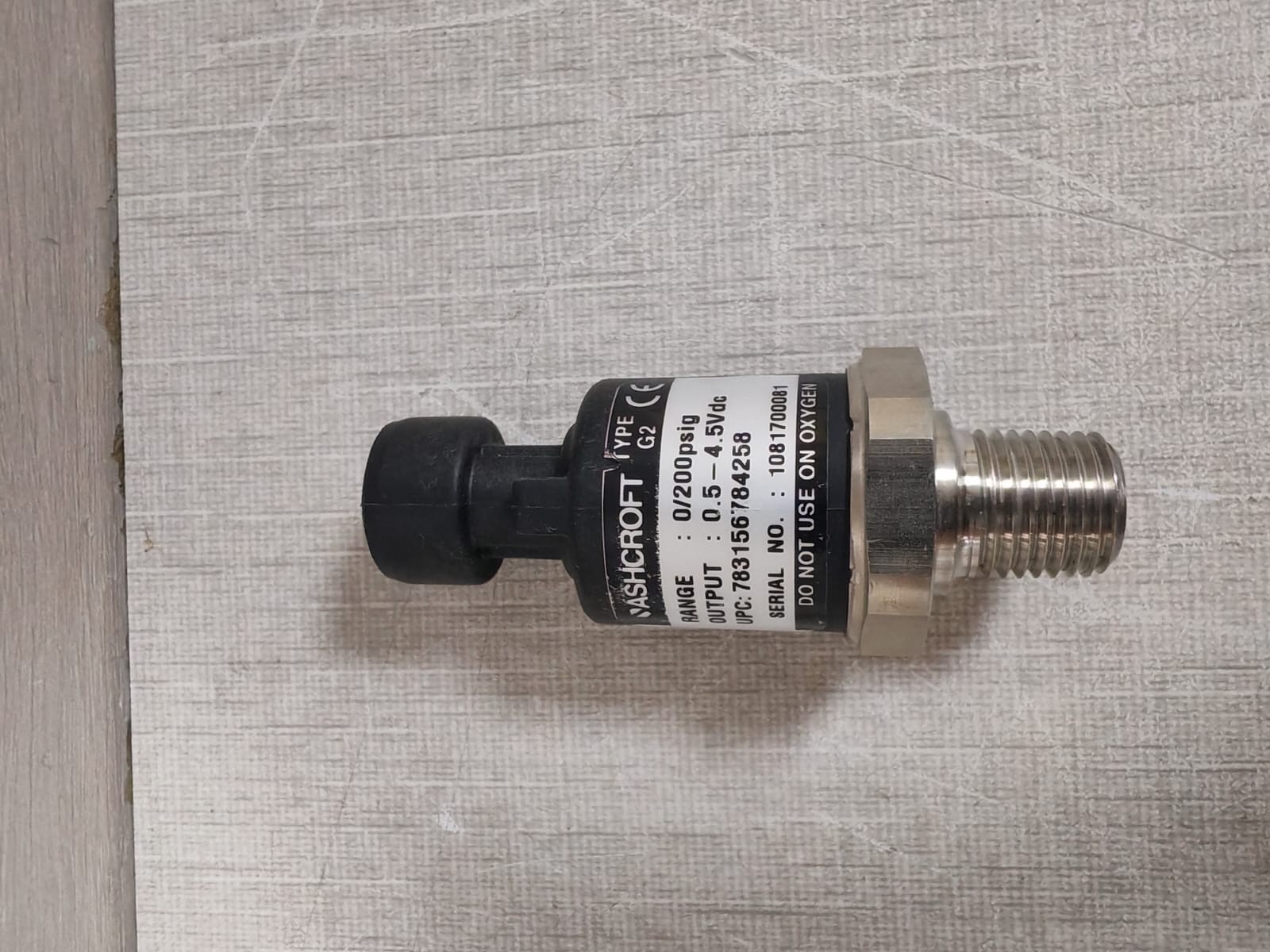ASHCROFT ASHCROFT G2 ASHCROFT G2 PRESSURE TRANSDUCER 0/200 PSIG 0.5-4.5Vdc UPC: 783156784258 6
