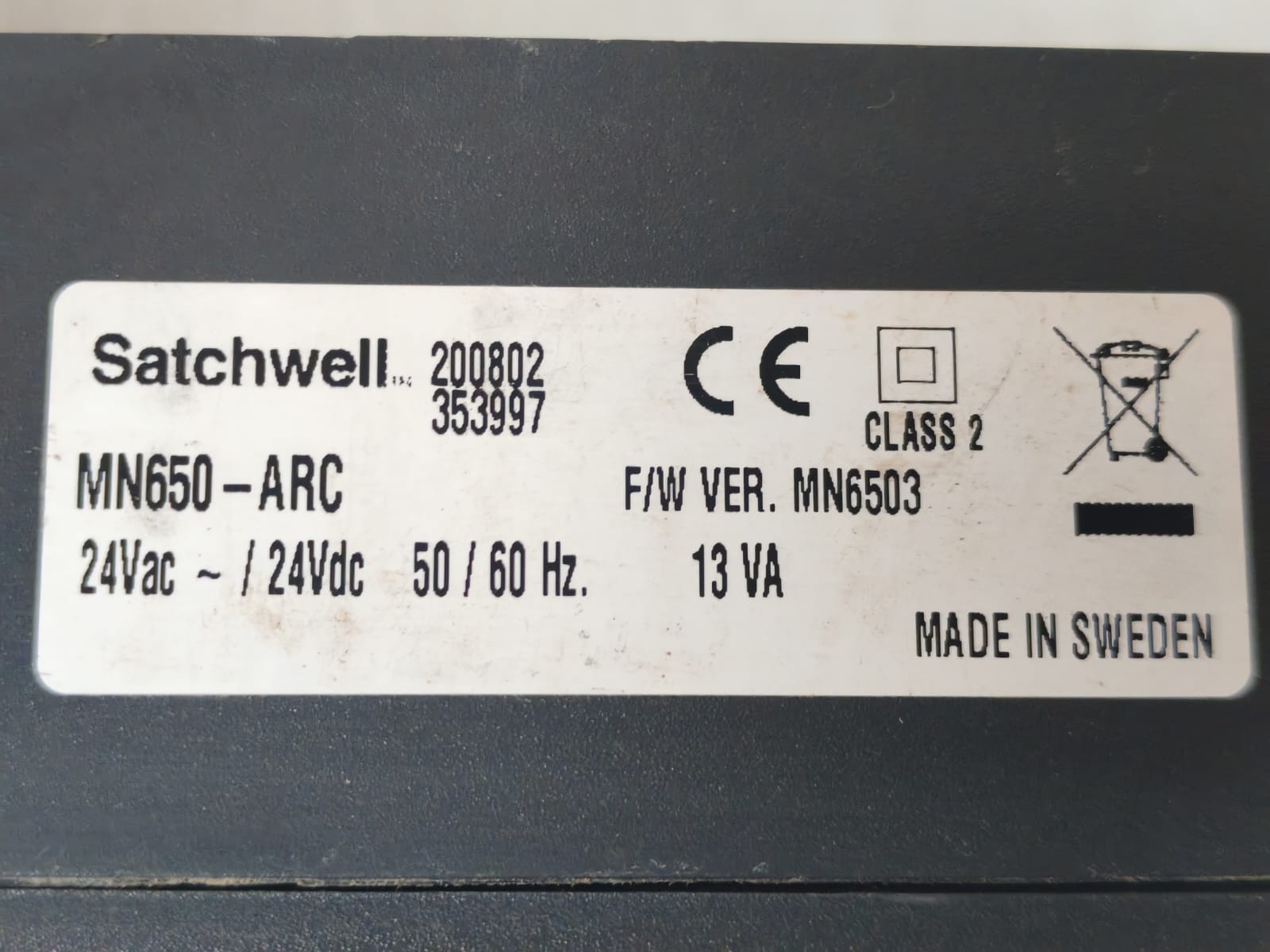 Satchwell MN650-ARC SATCHWELL MN650-ARC F/W VER. MN6503 FULLY PROGRAMMABLE CONTROLLER 24VAC 10