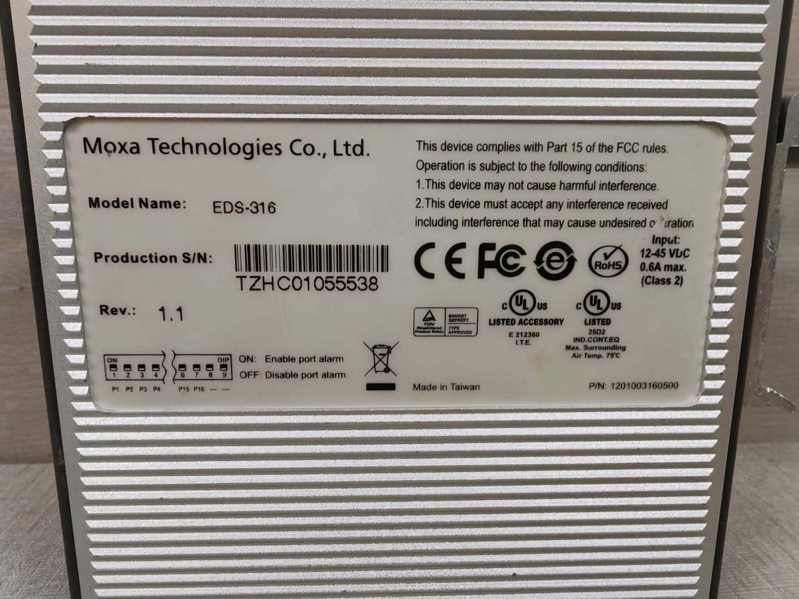 Moxa EDS-316 MOXA EDS-316 P/N 121003160500 REV.1.1 ETHERDEVICE SWITCH 10