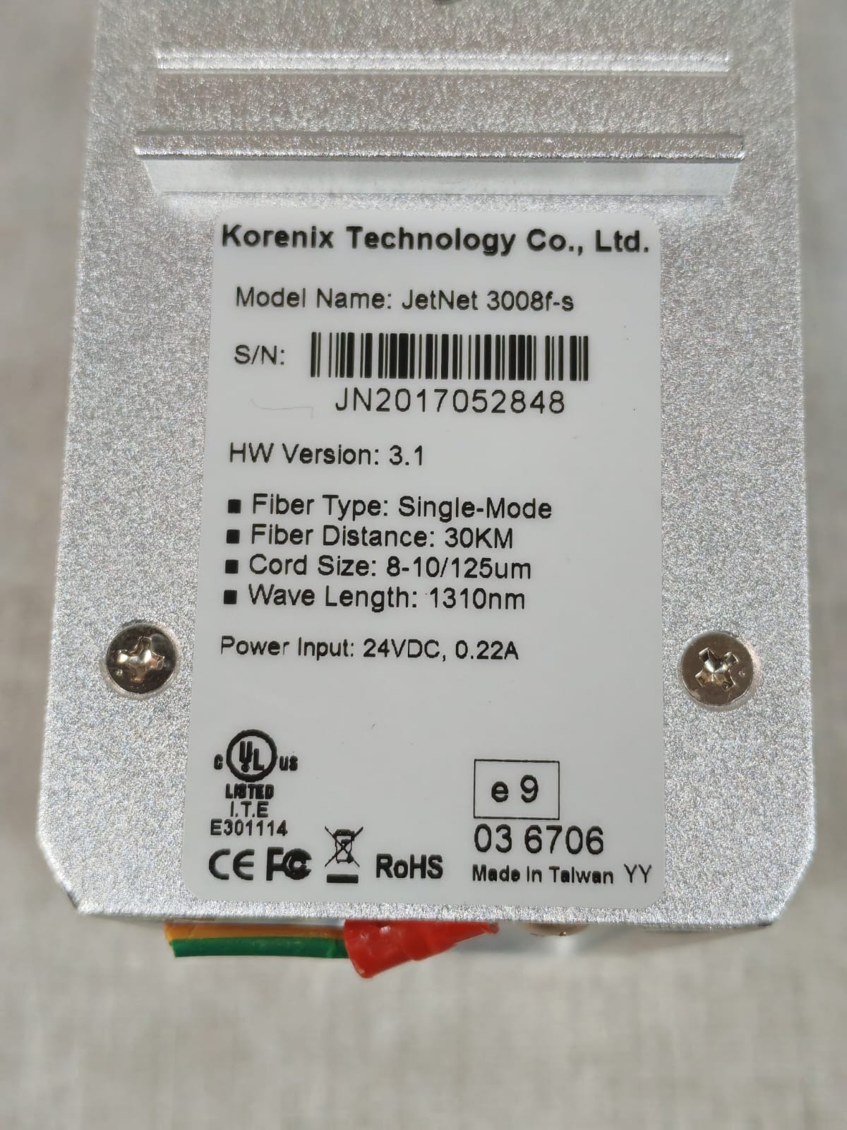 Korenix JETNET 3008F/ 3008F-S KORENIX JETNET 3008F/ 3008F-S HW VER.3.1 ETHERNET SWITCH 24VDC 9