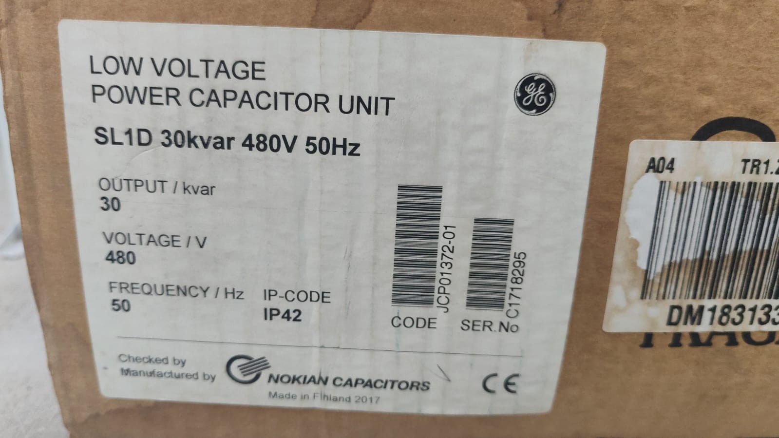 GE NOKIAN SL1D 30KVAR GE NOKIAN SL1D 30KVAR 480V 50HZ INDOOR TYPE CAPACITOR 3-PHASE 10