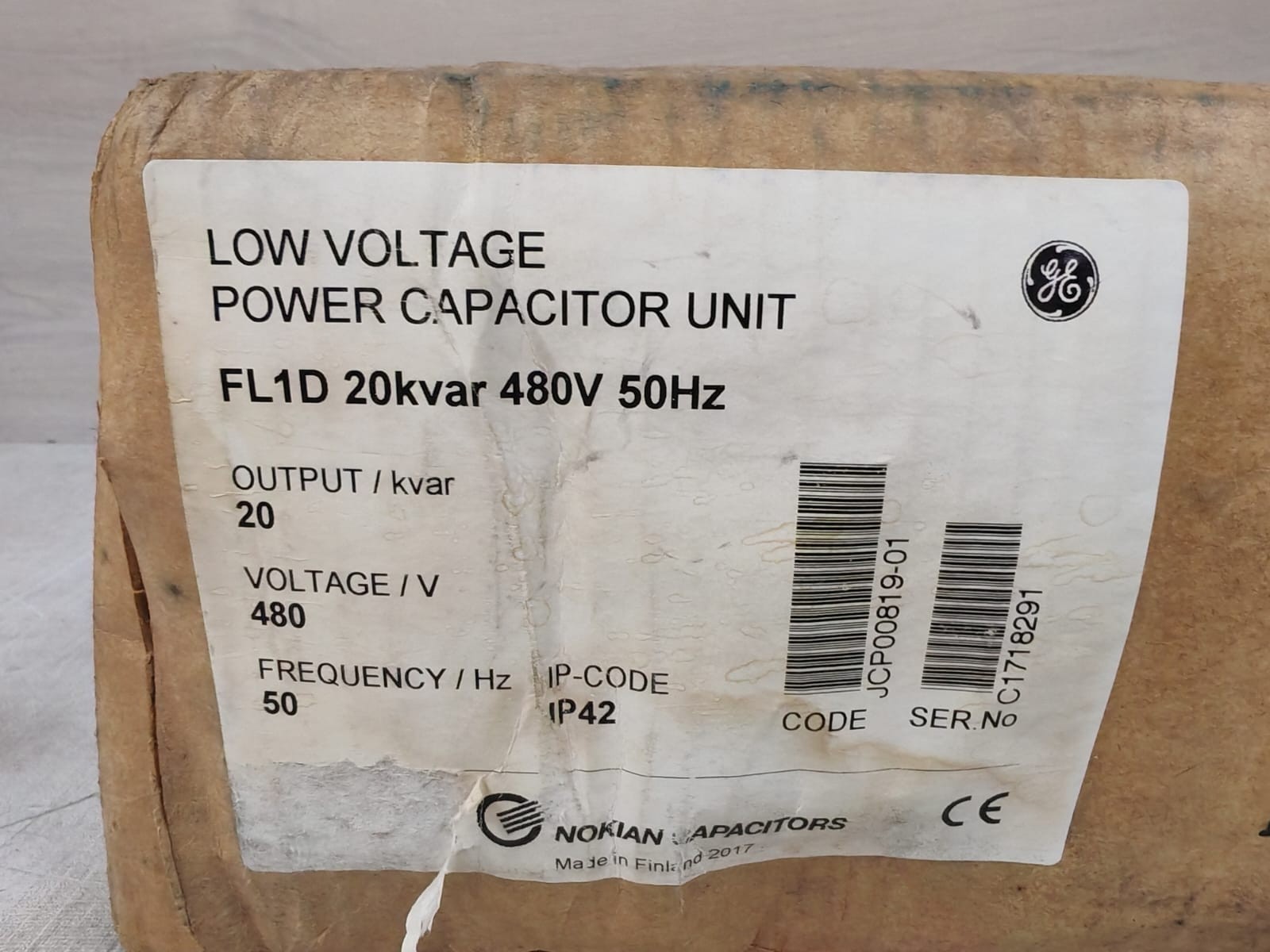 GE NOKIAN FL1D 20KVAR GE NOKIAN FL1D 20KVAR 480V 50HZ INDOOR TYPE CAPACITOR 3-PHASE 7