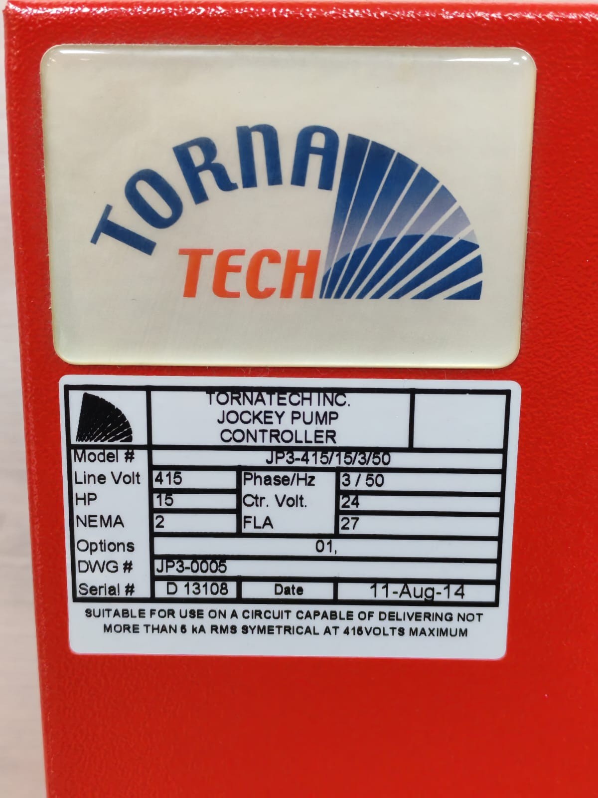 TORNATECH JP3-415/15/3/50 TORNATECH JP3-415/15/3/50 TORNATECH JOCKEY PUMP CONTROLLER- W/ FILTHY BOX 3