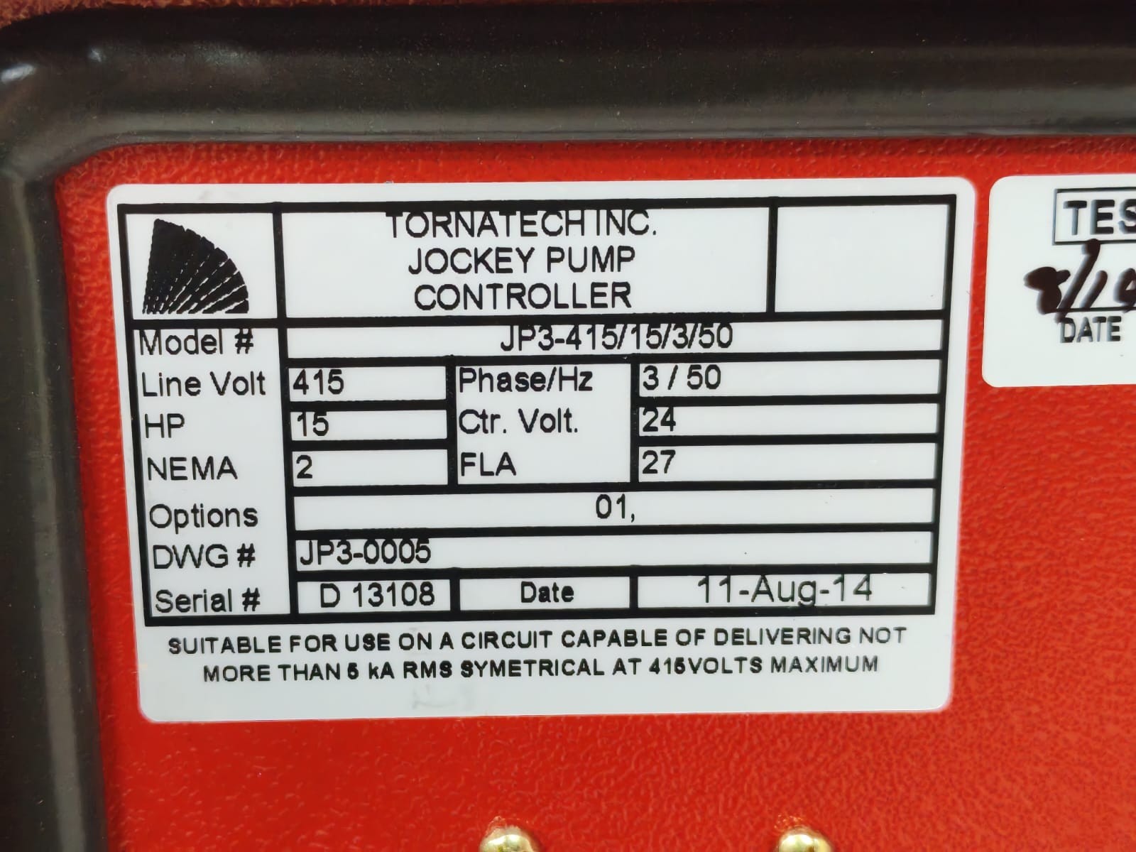 TORNATECH JP3-415/15/3/50 TORNATECH JP3-415/15/3/50 TORNATECH JOCKEY PUMP CONTROLLER- W/ FILTHY BOX 6
