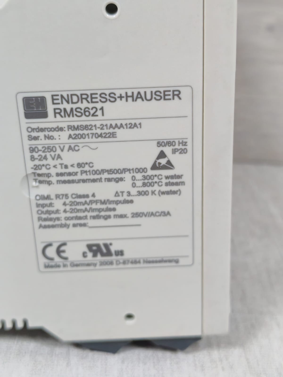 Endress+Hauser RMS621-21AAA12A1 ENDRESS+HAUSER RMS621 / RMS621-21AAA12A1 MANAGEMENT DEVICE 90-250VAC 6