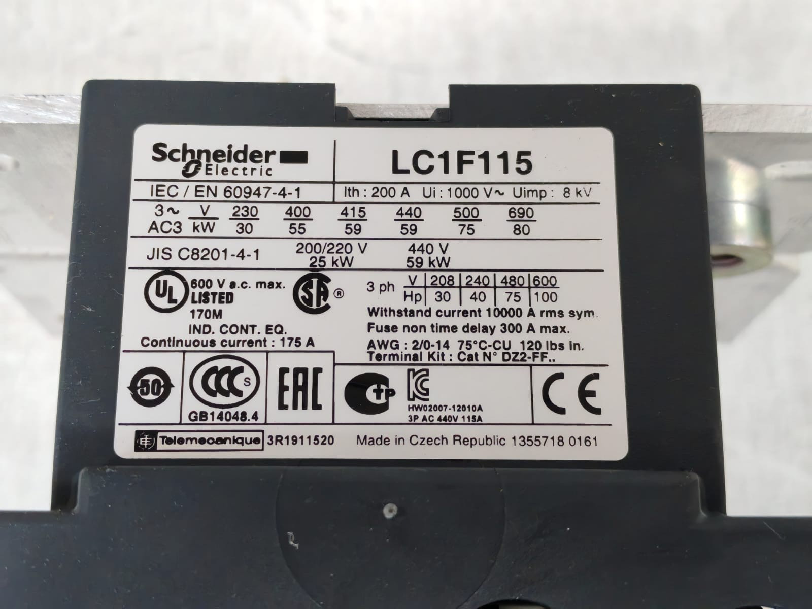 Schneider Electric LC1F115 SCHNEIDER ELECTRIC LC1F115 POWER CONTACTOR 7
