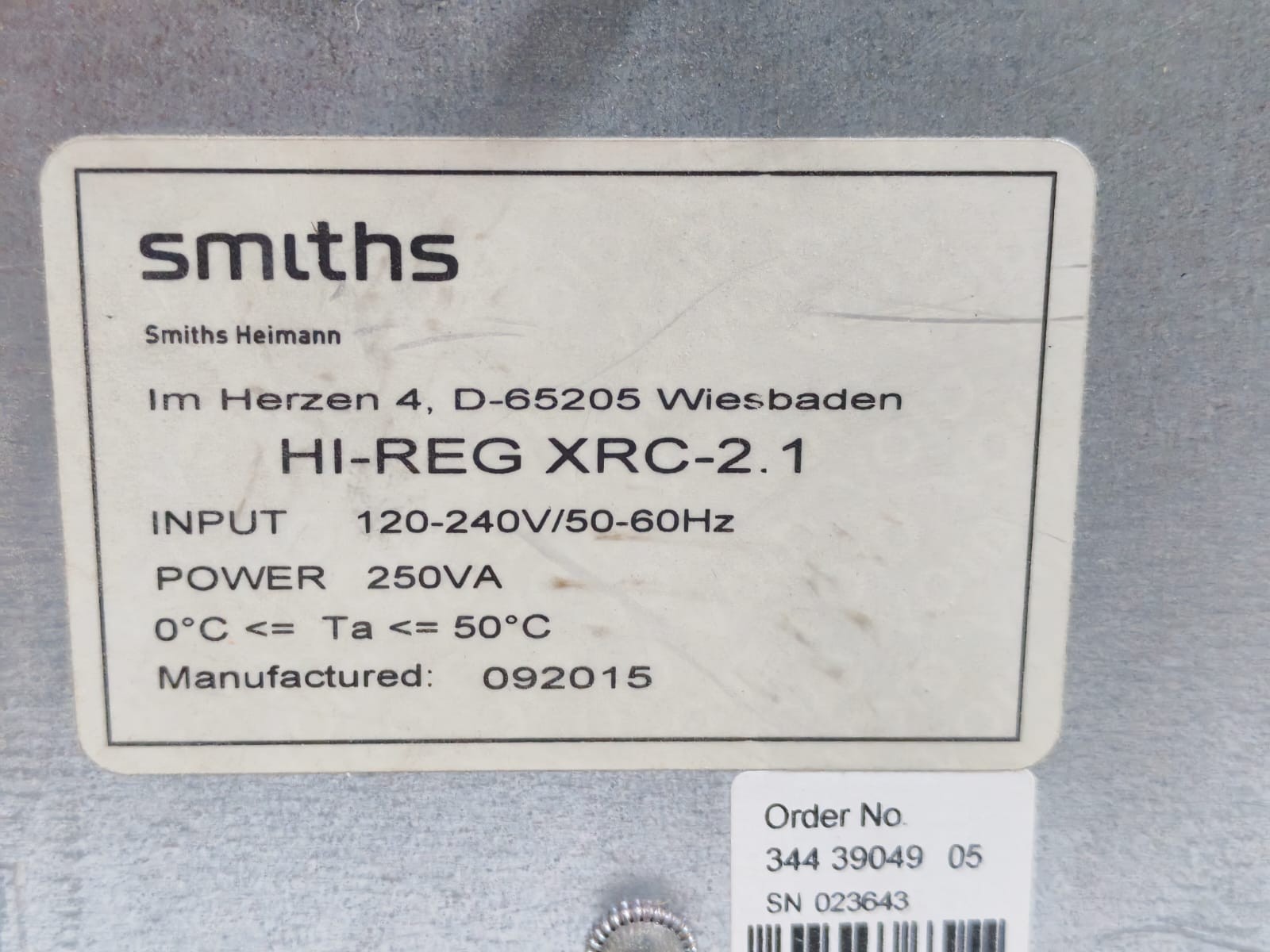 SMITHS HEIMANN HI-REG XRC-2.1 SMITHS HEIMANN HI-REG XRC-2.1 120-240V POWER SUPPLY 9