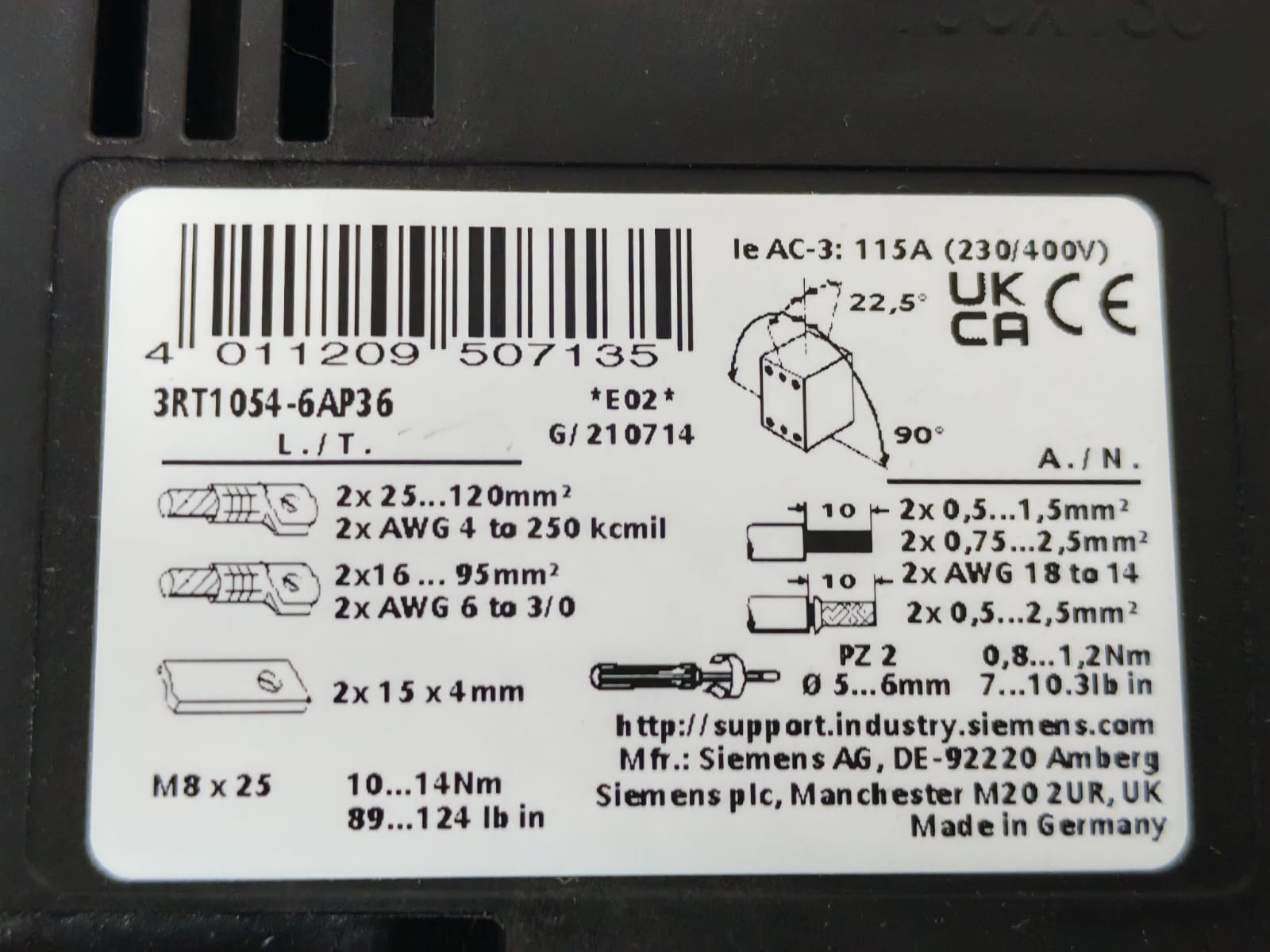 Siemens 3RT1054-6AP36 SIEMENS SIRIUS 3RT1054-6AP36 POWER CONTACTOR 6
