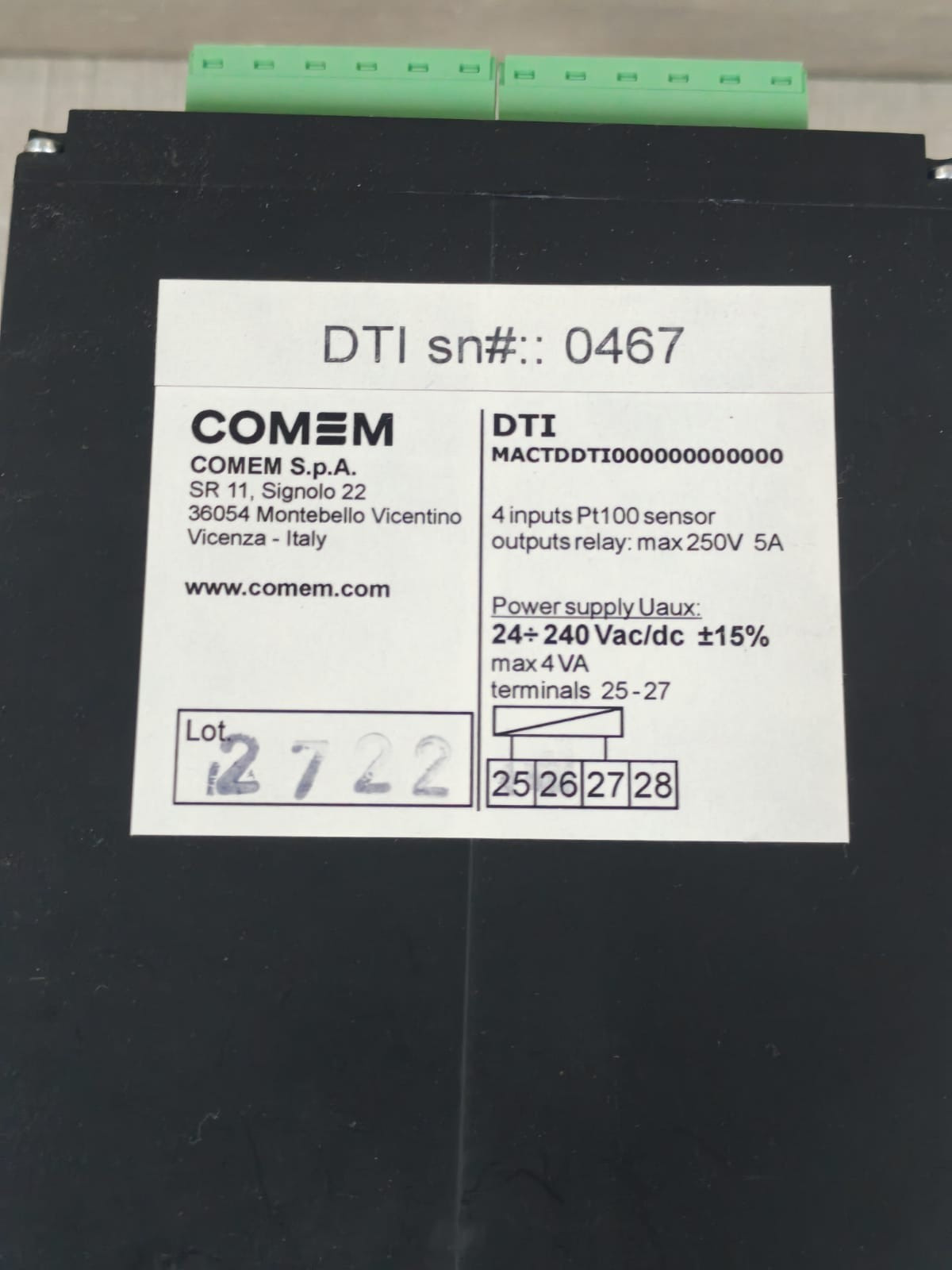 COMEM PT100 COMEM DTI MACTDDTI000000000000 TEMPERATURE MONITORING UNIT 4 INPUTS PT100 SENSOR 8