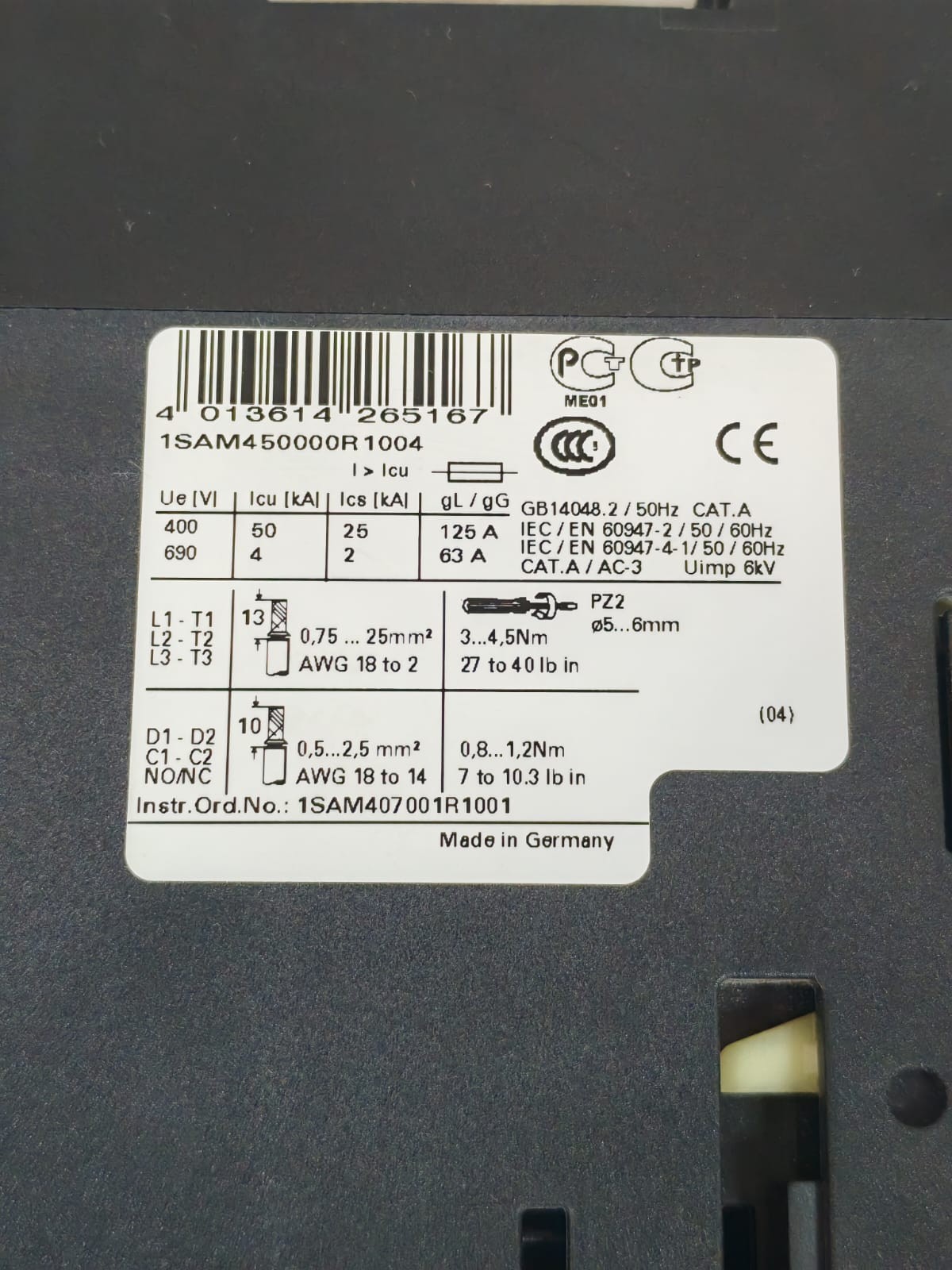 ABB MS450 1SAM450000R1004 ABB MS450 1SAM450000R1004 MOTOR STARTER 6