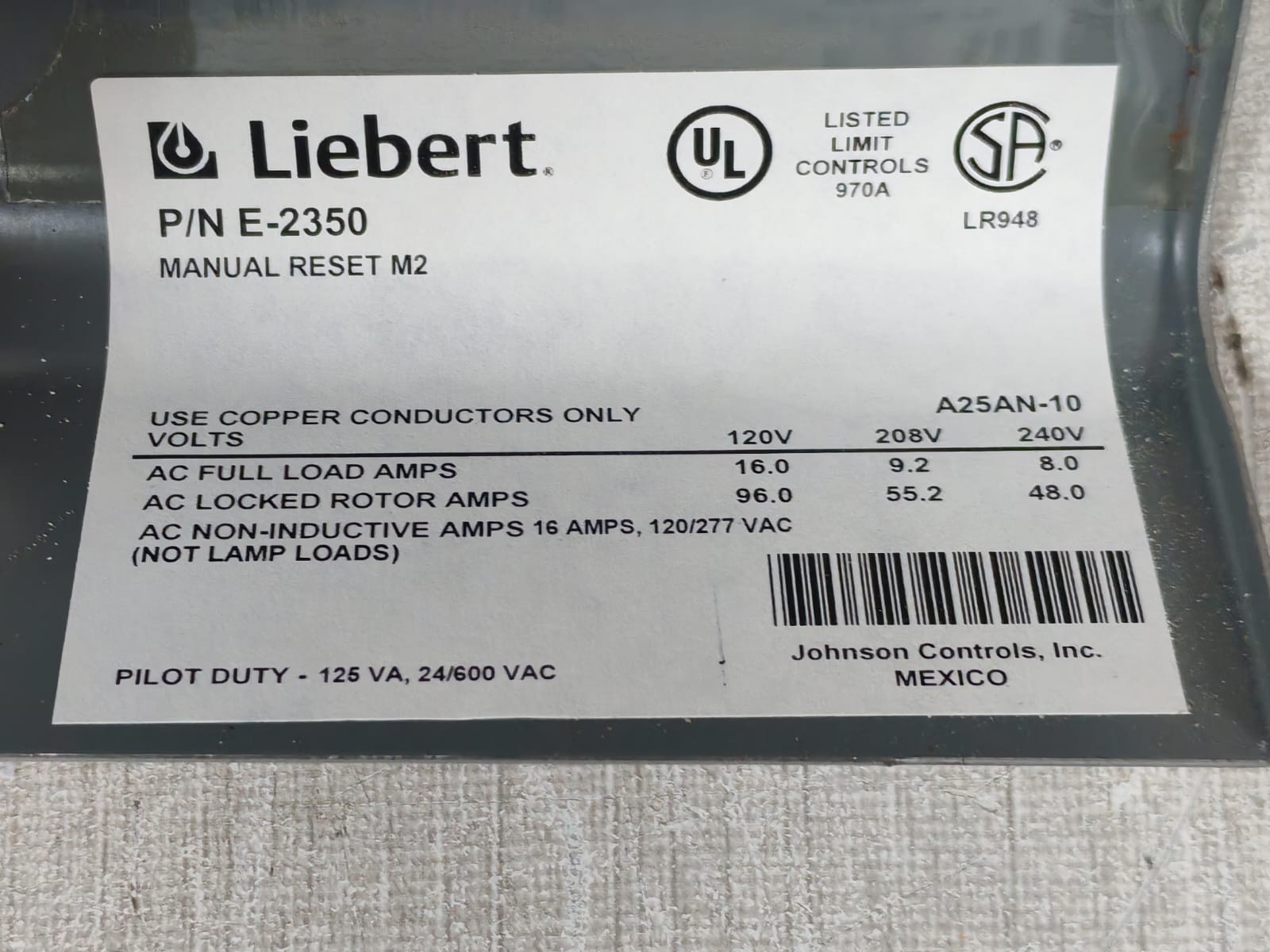 Johnson Controls A25AN10 Johnson Controls A25AN-10 Warm Air Limit Control with Manual Reset 6