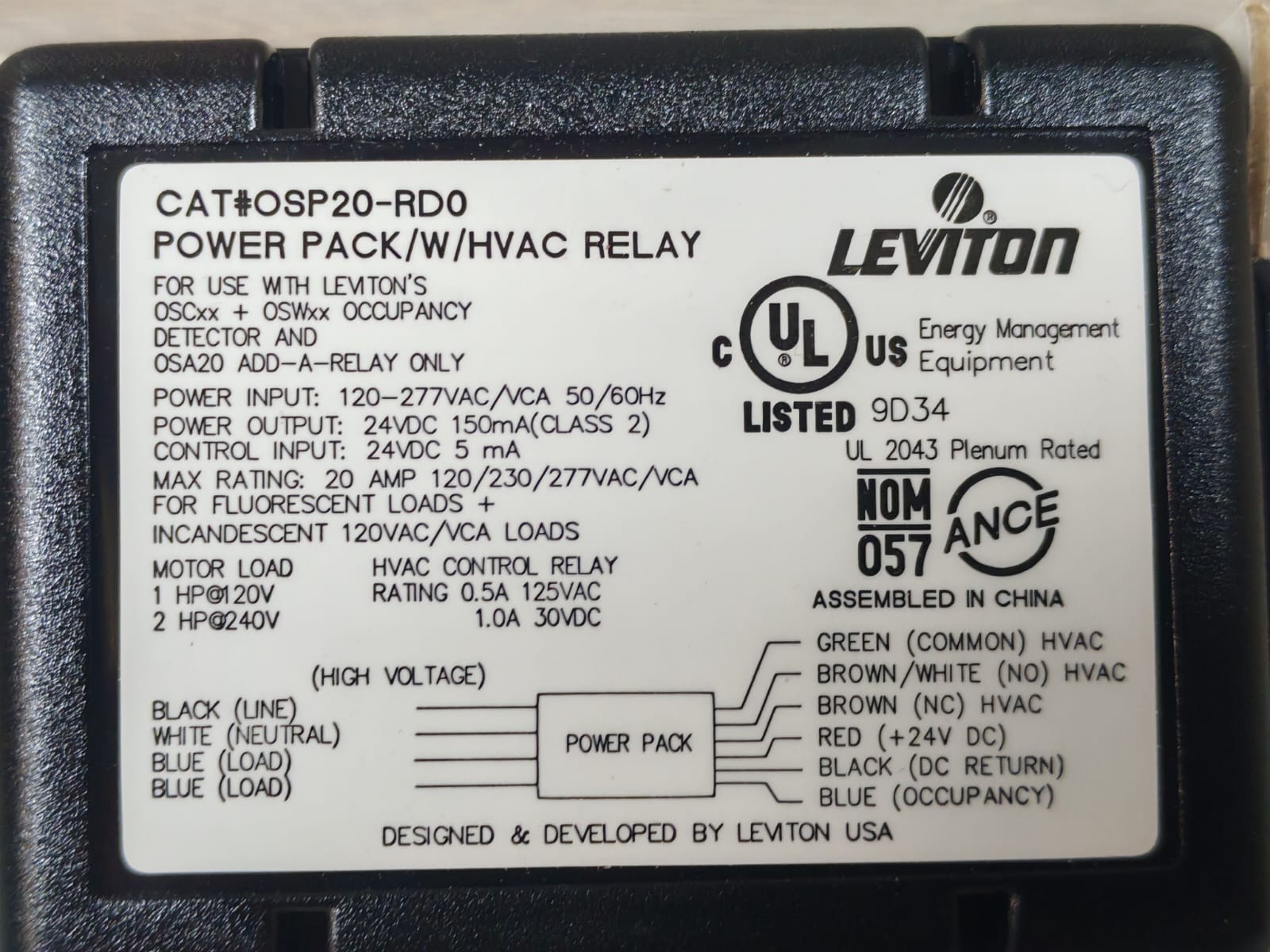 Leviton OSP20-RD0 LEVITON OSP20-RD0 OCCUPANCY POWER PACK /W/HVAC RELAY 4