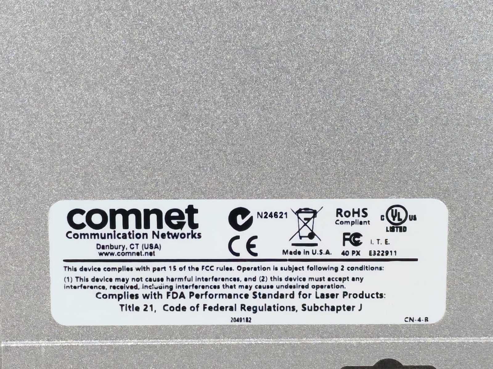 Comnet Communication Networks FVT41/FVT41M1 Comnet Communication Networks FVT41/FVT41M1 4-Channel Video Transmitter 6