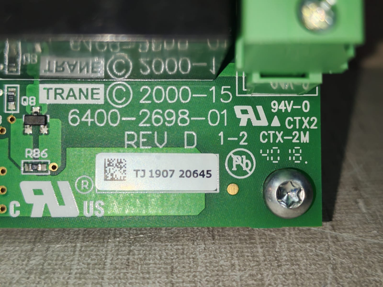Trane 6400-2698-01 REV.D BRD04877KJ1907 REV.T TRANE 6400-2698-01 REV.D BRD04877KJ1907 REV.T CONTROL MODULE 4