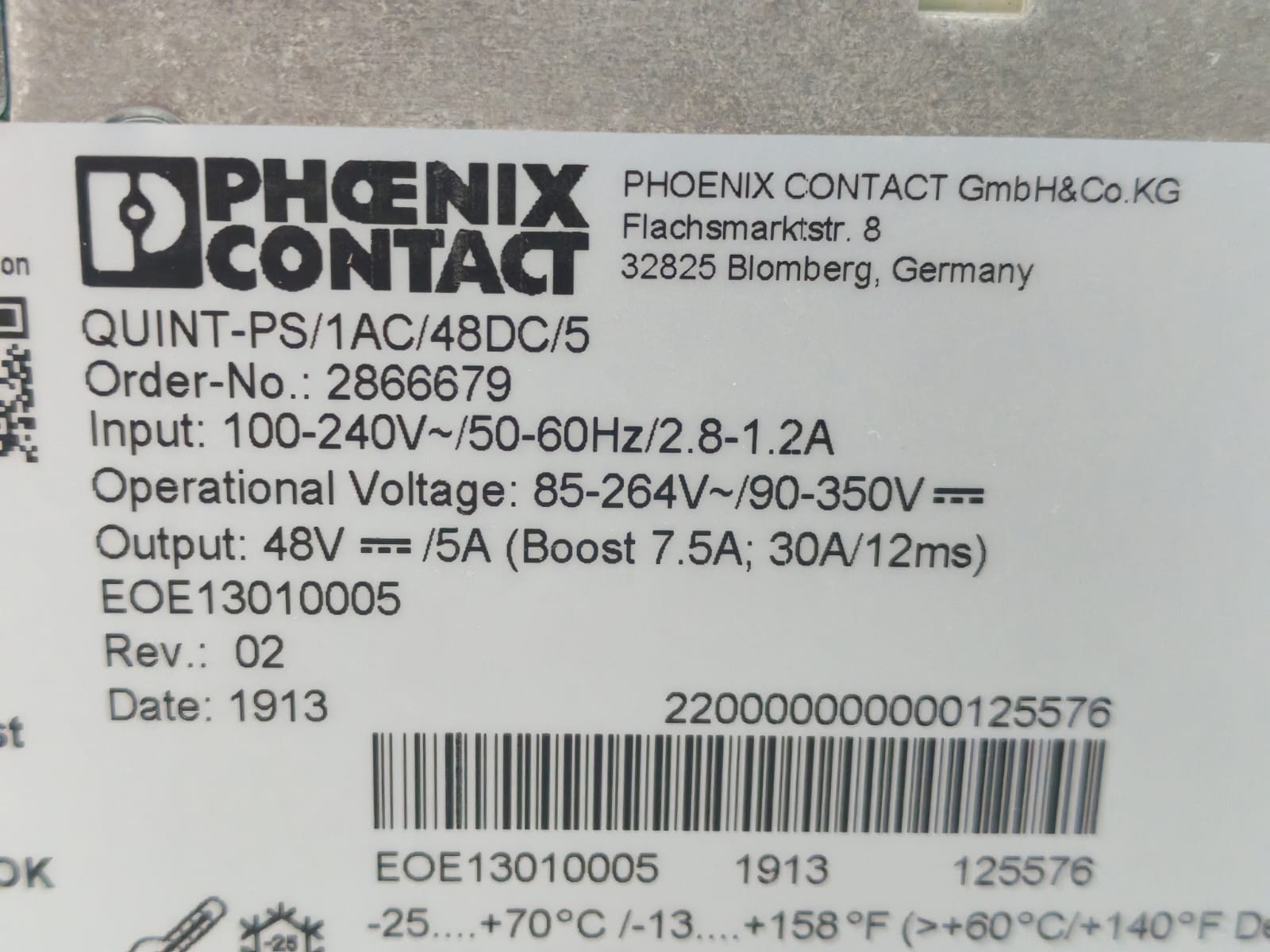Phoenix Contact QUINT-PS/1AC/48DC/5 2866679 PHOENIX CONTACT QUINT-PS/1AC/48DC/5 2866679 POWER SUPPLY 7