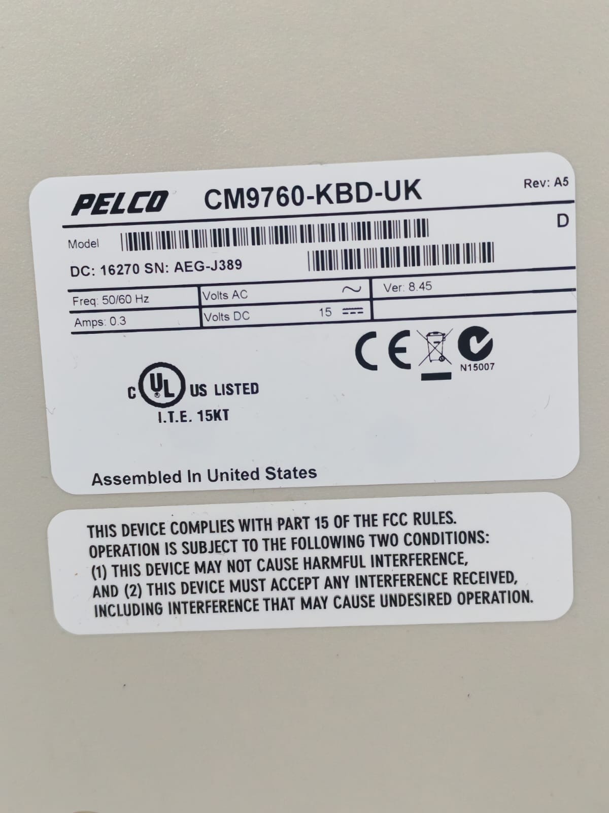 PELCO BY SCHNEIDER ELECTRIC CM9760-KBD-UK REV.A5 PELCO BY SCHNEIDER ELECTRIC CM9760-KBD-UK REV.A5 INTELLIGENT KEYBOARD 8