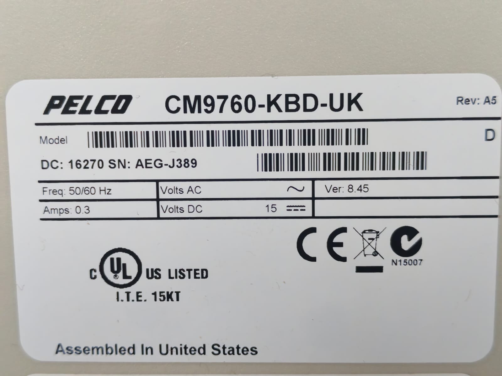 PELCO BY SCHNEIDER ELECTRIC CM9760-KBD-UK REV.A5 PELCO BY SCHNEIDER ELECTRIC CM9760-KBD-UK REV.A5 INTELLIGENT KEYBOARD 9